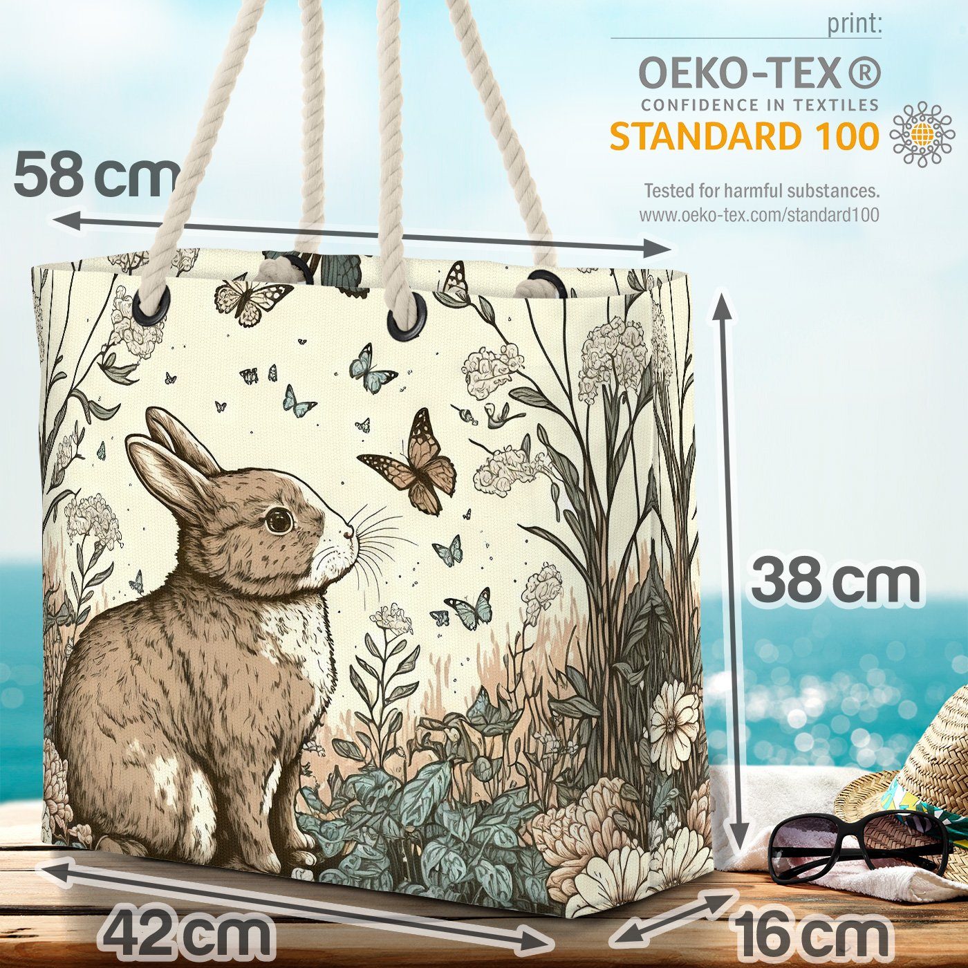 Ostern Tasche Schmetterlinge Bag Ostern (1-tlg), Hase Einkaufstasche Strandtasche VOID Beach