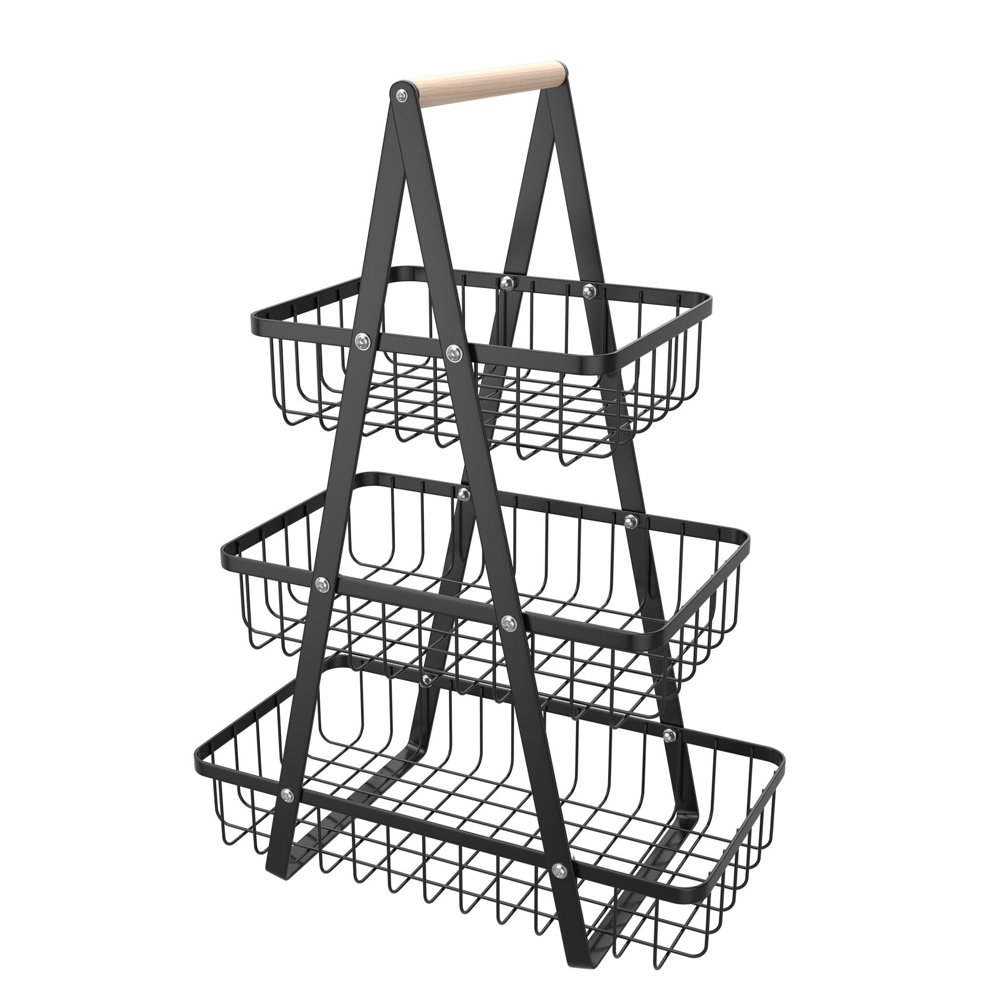 FIVMEN Obstschale Obst Etagere Obstkorb Metall Obst Schüssel Halter ​Brotkorb Ablagekorb, mit Holzgriff Tortenständer Gemüsegestell für Küche, 2 Etagen/3 Etagen