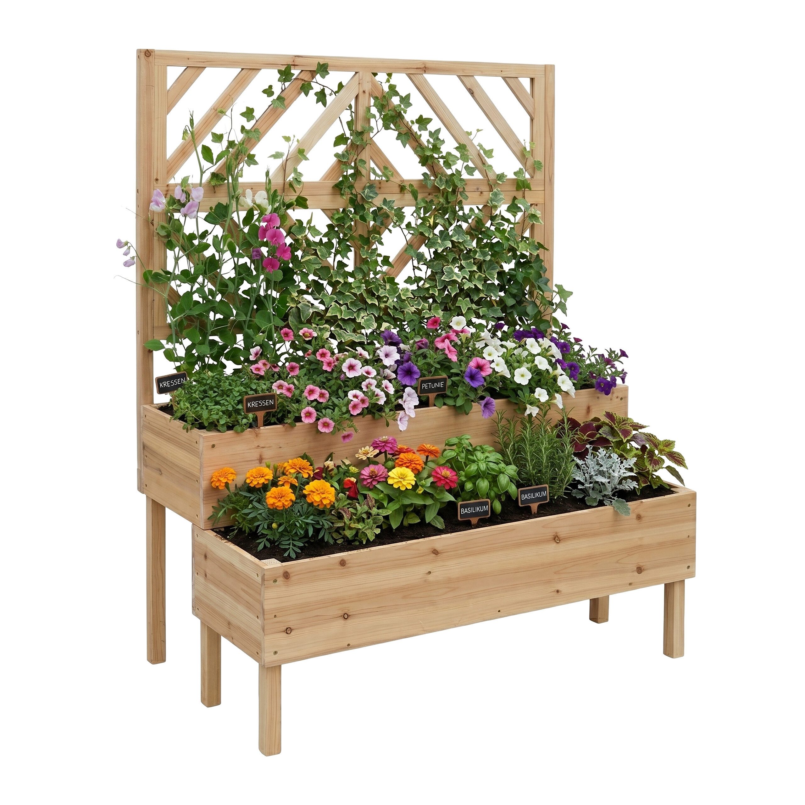 relaxdays Hochbeet Blumenkasten mit Spalier Holz, natur, L