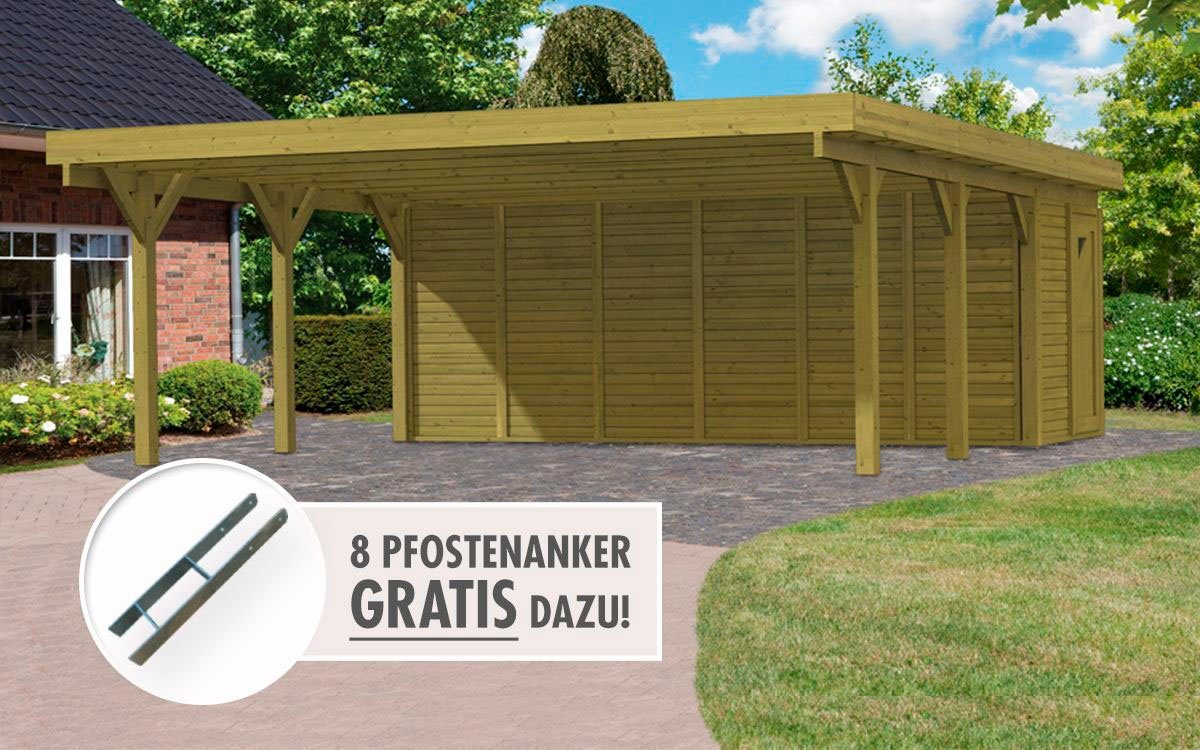 Karibu Doppelcarport Classic 2, BxT: 598x670 cm, 206 cm Einfahrtshöhe, (Set), mit Geräteraum