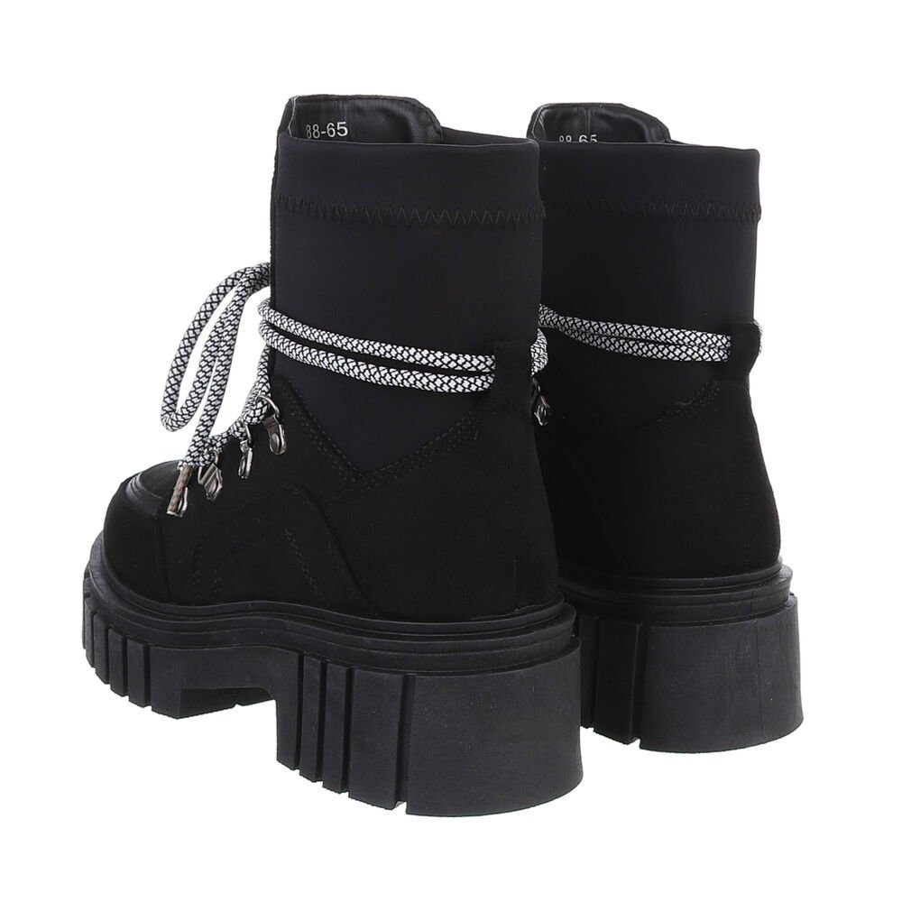 Ital-Design Damen Worker Boots Freizeit Schnürstiefelette (84338138) Blockabsatz Plateaustiefeletten in Schwarz
