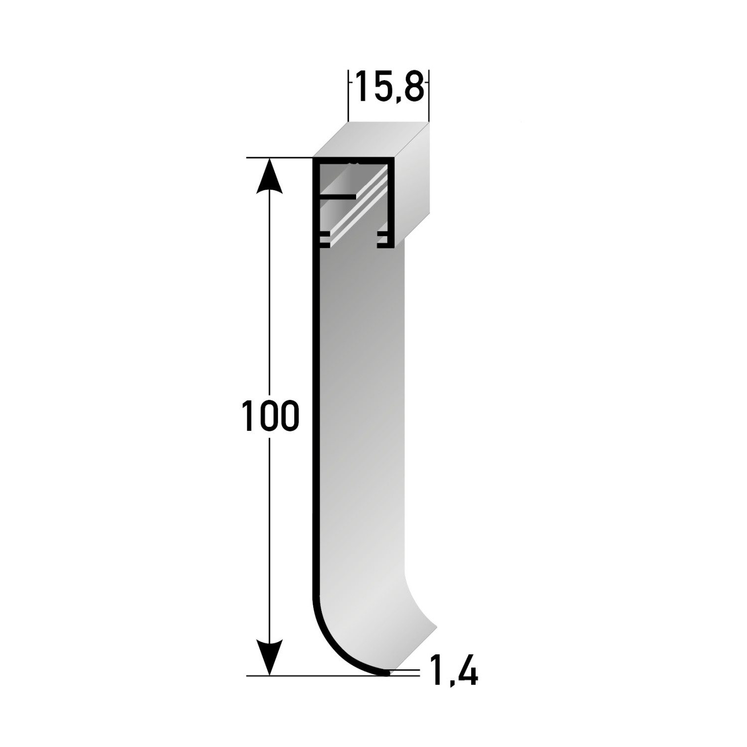 PROVISTON Sockelleiste 15.8 x 100 x 2500 mm LED Fußleiste Alu eloxiert Silber Spez.emailliert, L: 250 cm, 1-St.
