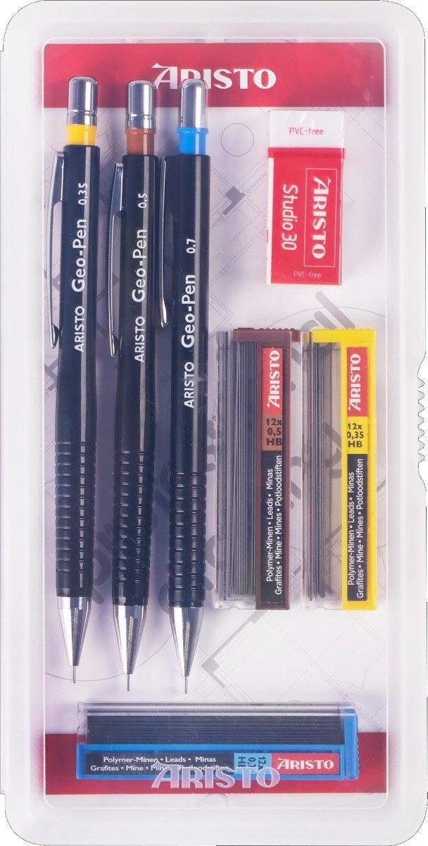 ARISTO Bleistift Feinminenstift Geo-Pen Set 0,35/0,5/0,7mm schwarz 3 Stück