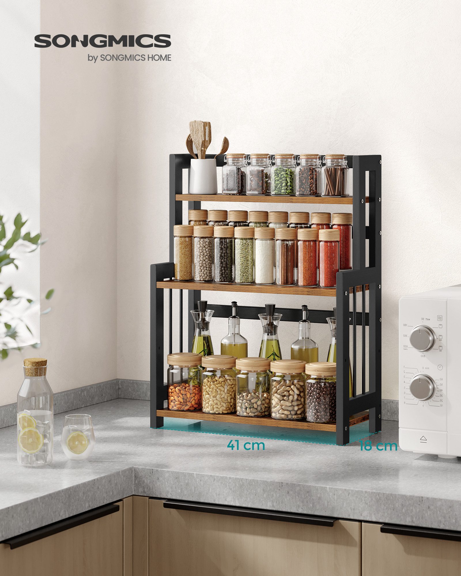 SONGMICS Gewürzregal, Gewürzregal mit 3 Ebenen, Küchenregal, Vintagebraun günstig online kaufen