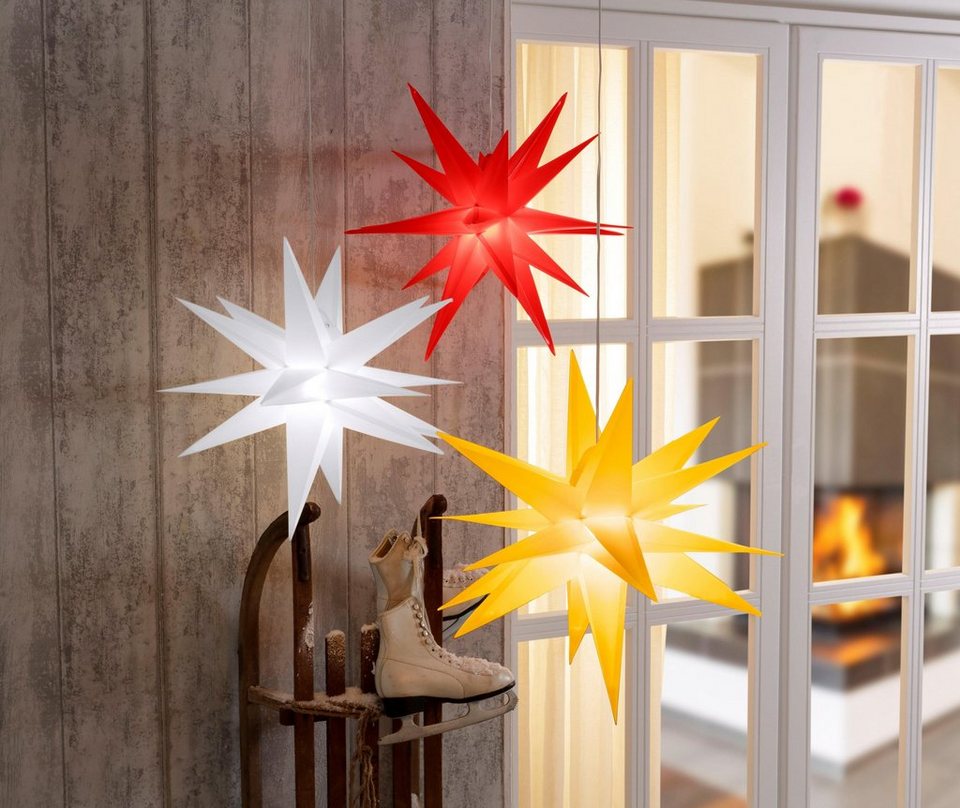 BONETTI LED Stern Weihnachtsstern, 3D-Optik, LED fest integriert, Warmweiß,  Ø 57 cm, mit 6-Stunden-Timer, Weihnachtsdeko aussen
