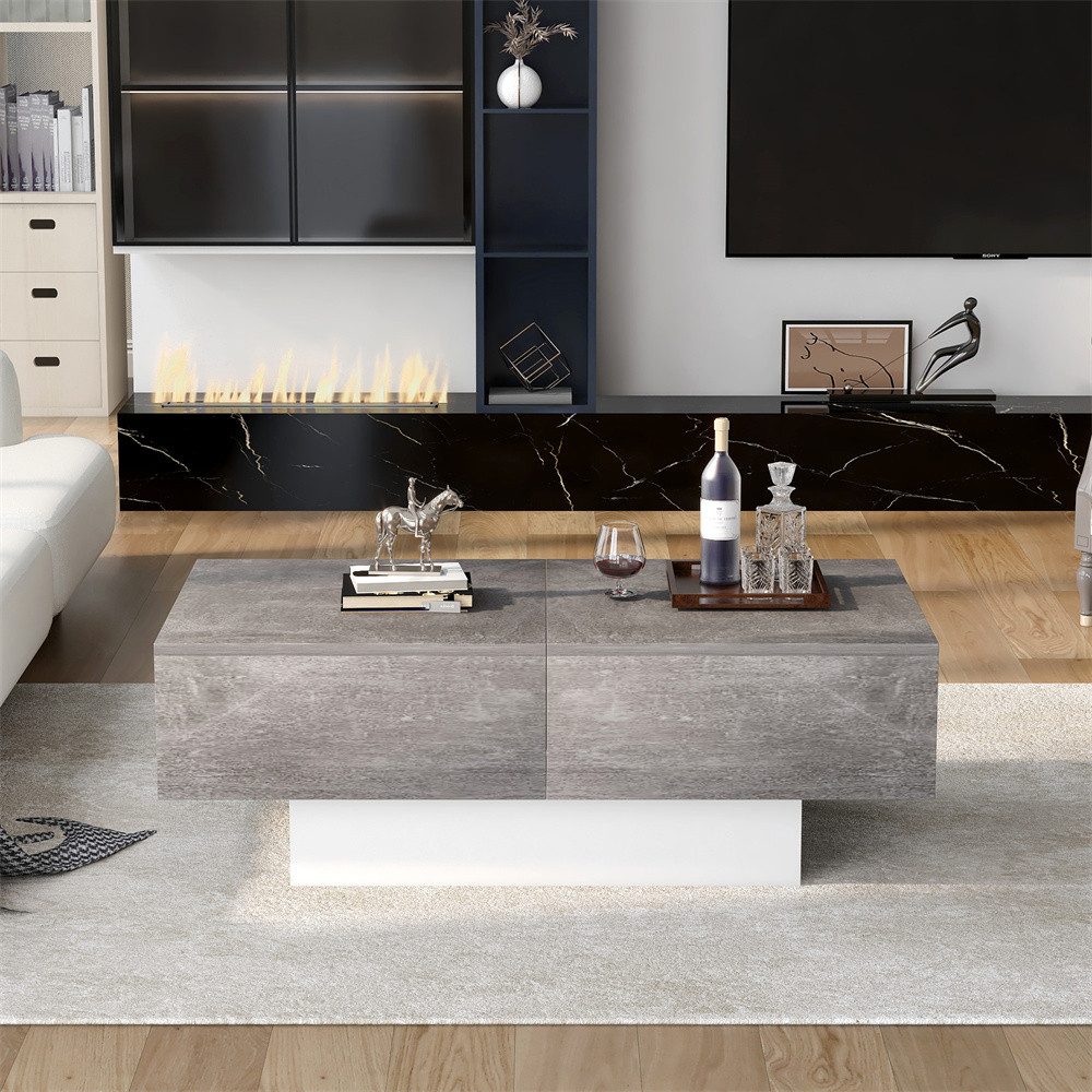 autolock Couchtisch Universeller Sofatisch, Wohnzimmer, Hochglanz mit, ausziehbarem Tisch und Stauraum (grau)