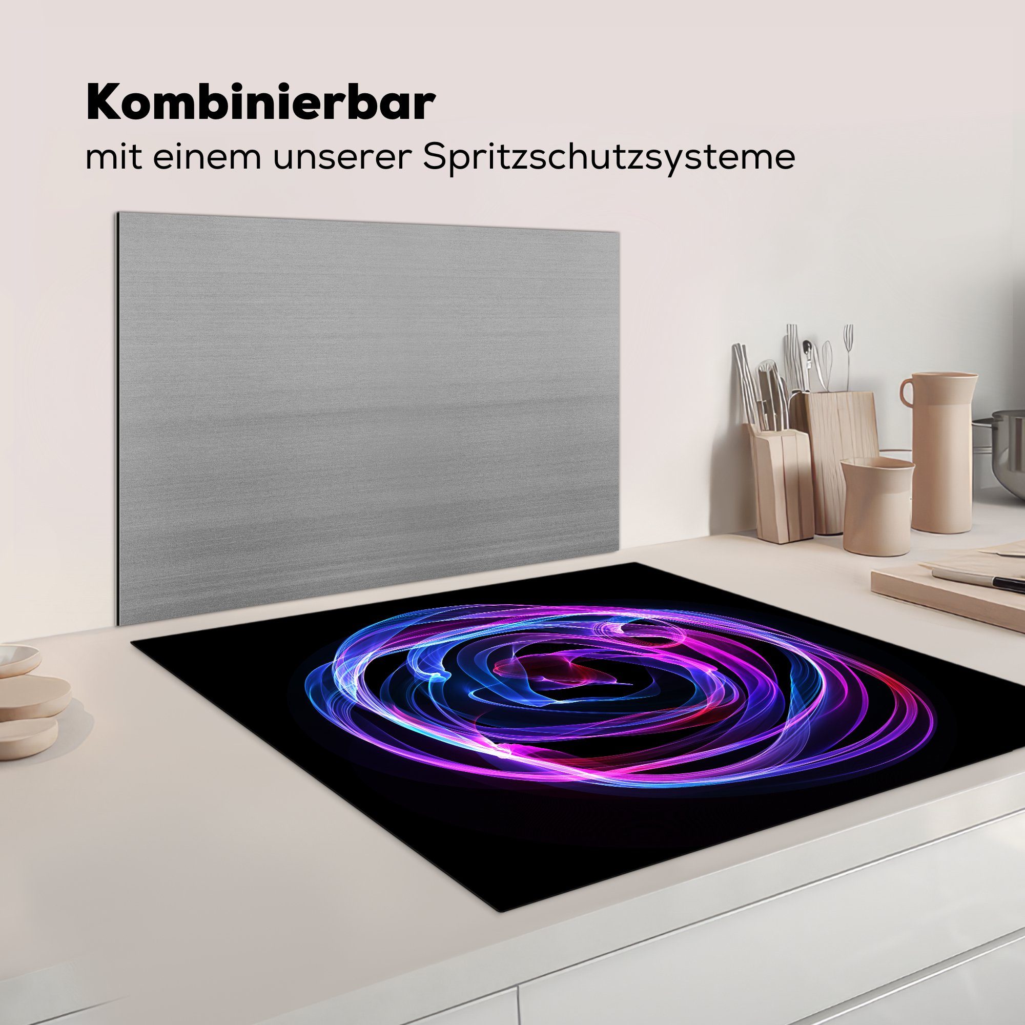 für (1 Vinyl, tlg), 78x78 Violette küche einem MuchoWow in Herdblende-/Abdeckplatte Kreis, cm, Ceranfeldabdeckung, Geometrie Arbeitsplatte