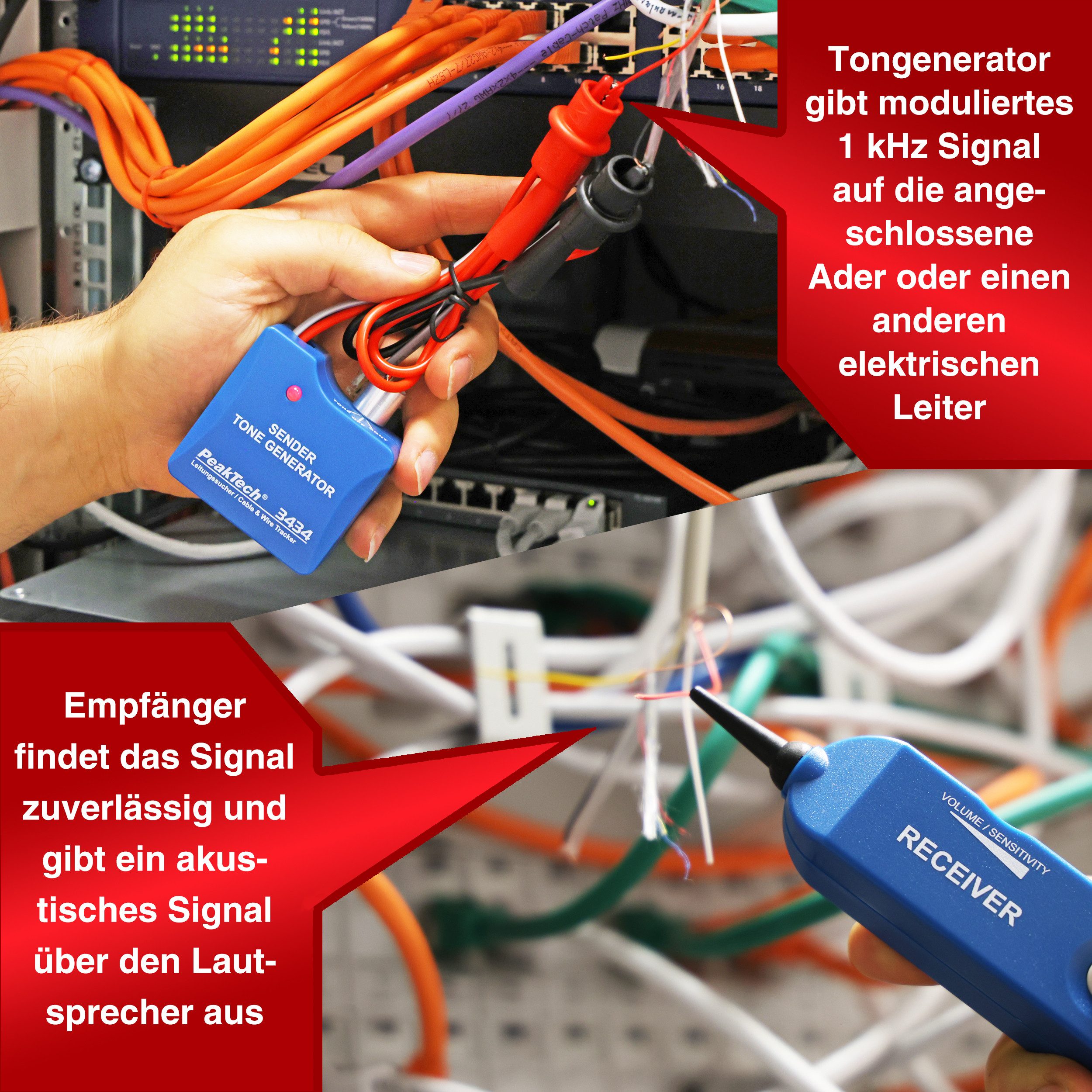 PeakTech Leitungsortungsgerät Akustischer Leitungssucher mit Ton-Generator