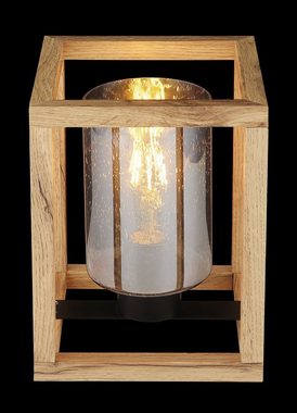 Globo Tischleuchte Tischlampe Holz Optik Tischleuchte Rauchglas Würfel Modern 15497T