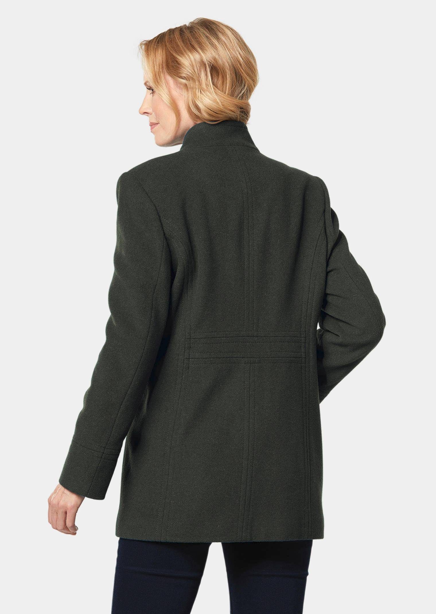 GOLDNER Wolljacke Eleganter Wintermantel mit Stehkragen Longmantel mit Knöpfen, Schubtaschen und Langarm