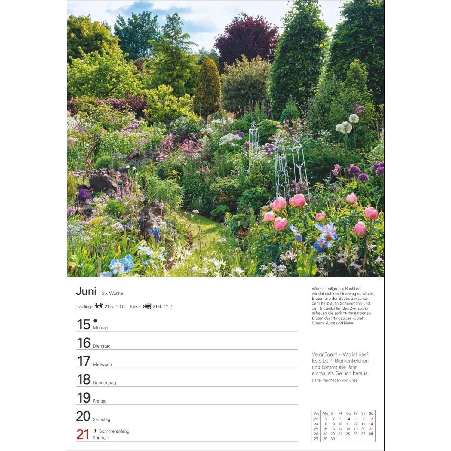 Harenberg Kalender Verlag Wandkalender Gartenparadiese Wochenplaner 2026 - 53 stimmungsvolle Fotografien