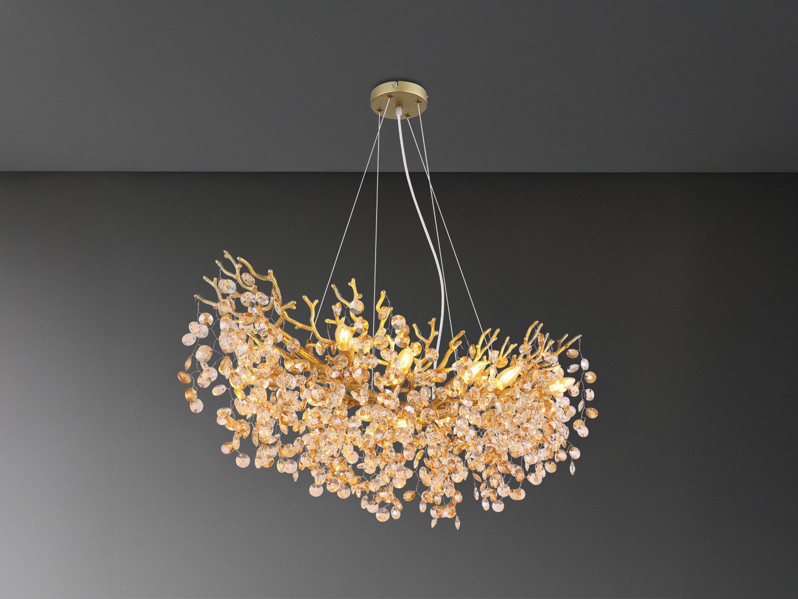 GLOBO LIGHTING LED Kronleuchter mit Kristall 2-farbig Breite 110cm, Dimmfunktion, LED wechselbar, Warmweiß, ausgefallene Pendelleuchte groß für Esstisch, Esszimmer-Lampe hängend