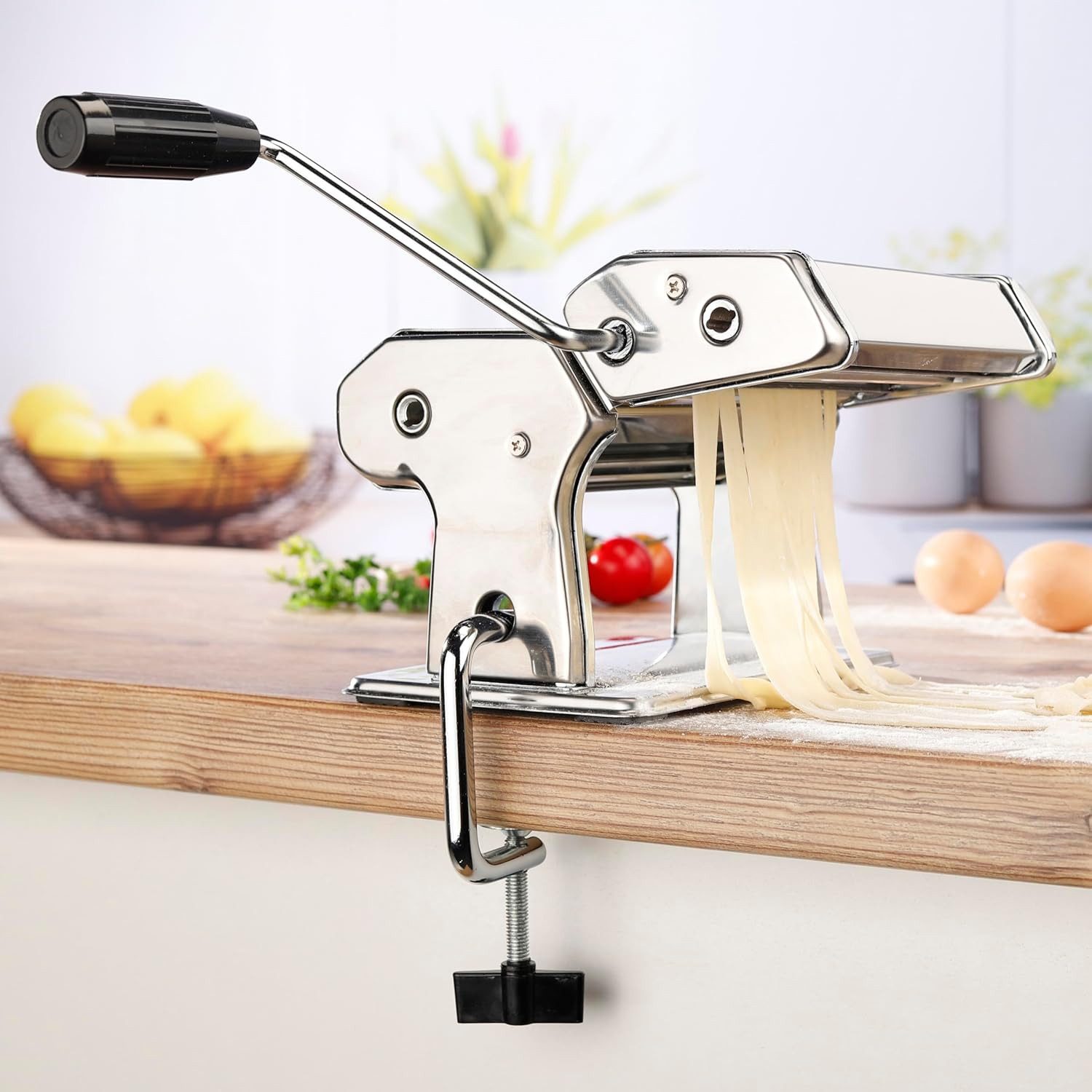 mucHome Nudelmaschine Nudelmaschine Pasta Maker einstellbarer Pastastärke 2 Schneidern