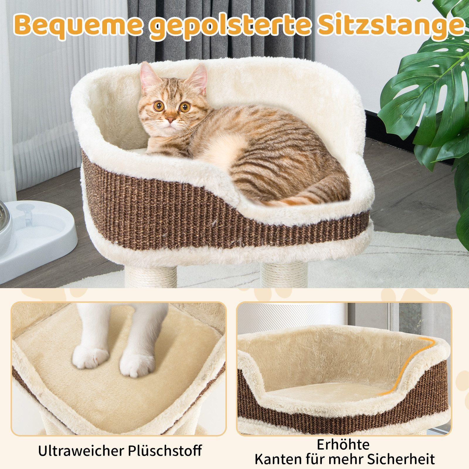 COSTWAY Kratzbaum, Katzenbaum, Kletterbaum, Katzenmöbel, mit Ball