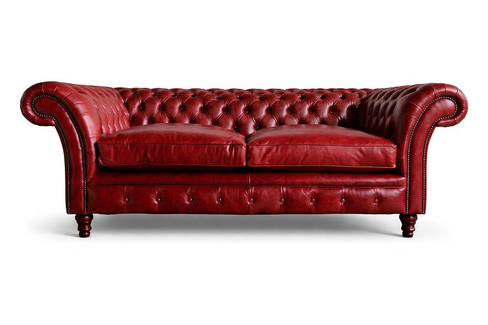 Xlmoebel Chesterfield-Sofa Bordeaux 3-Sitzer Chesterfield Ledersofa Sofort, Made in Europa