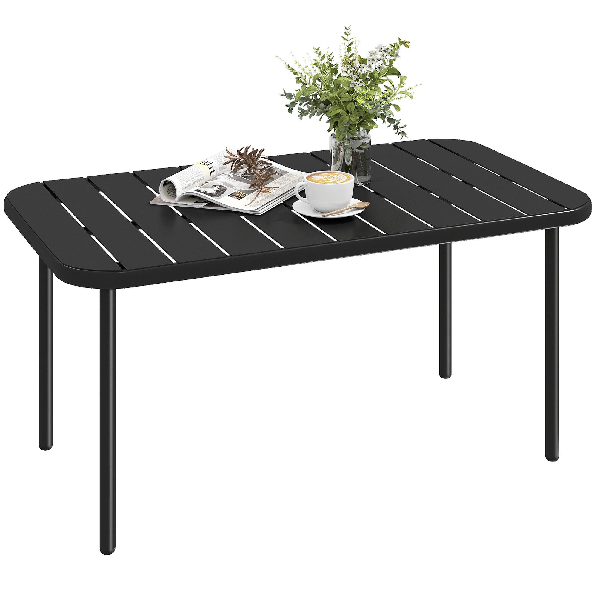 Outsunny Beistelltisch Rechteckig Kaffeetisch Outdoor (Gartentisch, 1-St., Outdoor-Couchtisch), Wetterfest und pflegeleicht