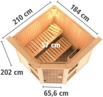 Karibu Sauna Aline 1, BxTxH: 210 x 184 x 202 cm, 68 mm, (Set) 9-kW-Bio-Ofen mit externer Steuerung