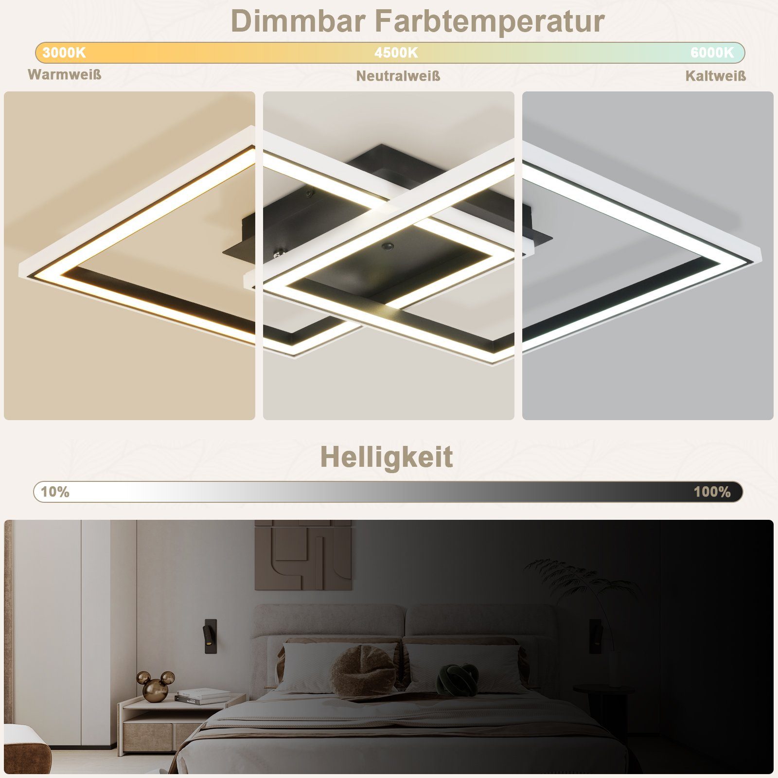 Schlafzimmer Dimmbar integriert, Modern fest RGB Farbwechsel 3000-6000K, Fernbedienung, für ZMH RGB LED Schlafzimmer Deckenleuchte LED Deckenlampe 13