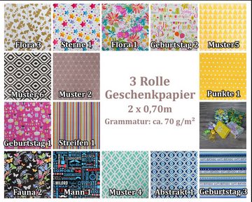 maDDma Geschenkpapier 3 Rollen Geschenkpapier Verpackungspapier Geschenkverpackung, Muster 6