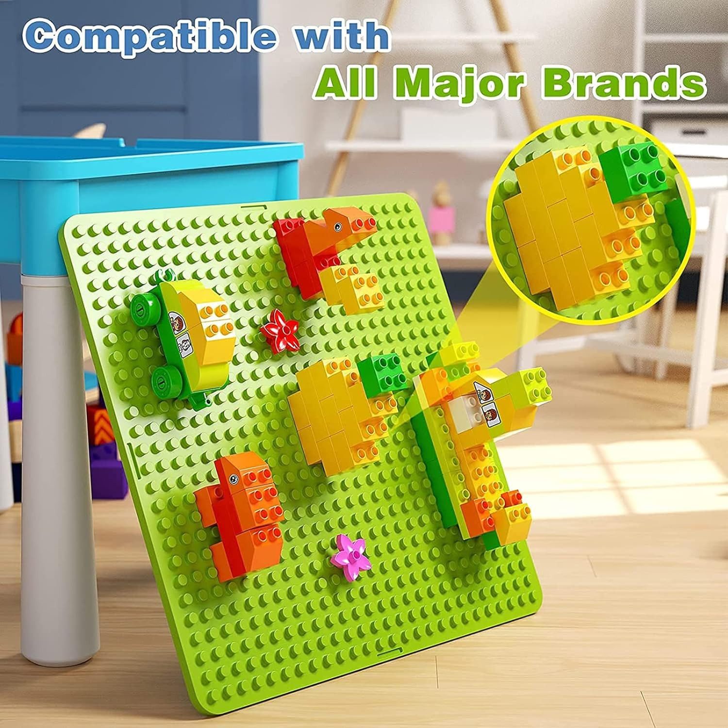 TUWENA Kindertisch 5-in-1-Kinder-Aktivitäts-Tischset mit 128 Teile Bausteinen Spielzeug, Spieltisch Enthält 1 Stuhl und Bausteintisch mit Aufbewahrung – Bild 2 von 5