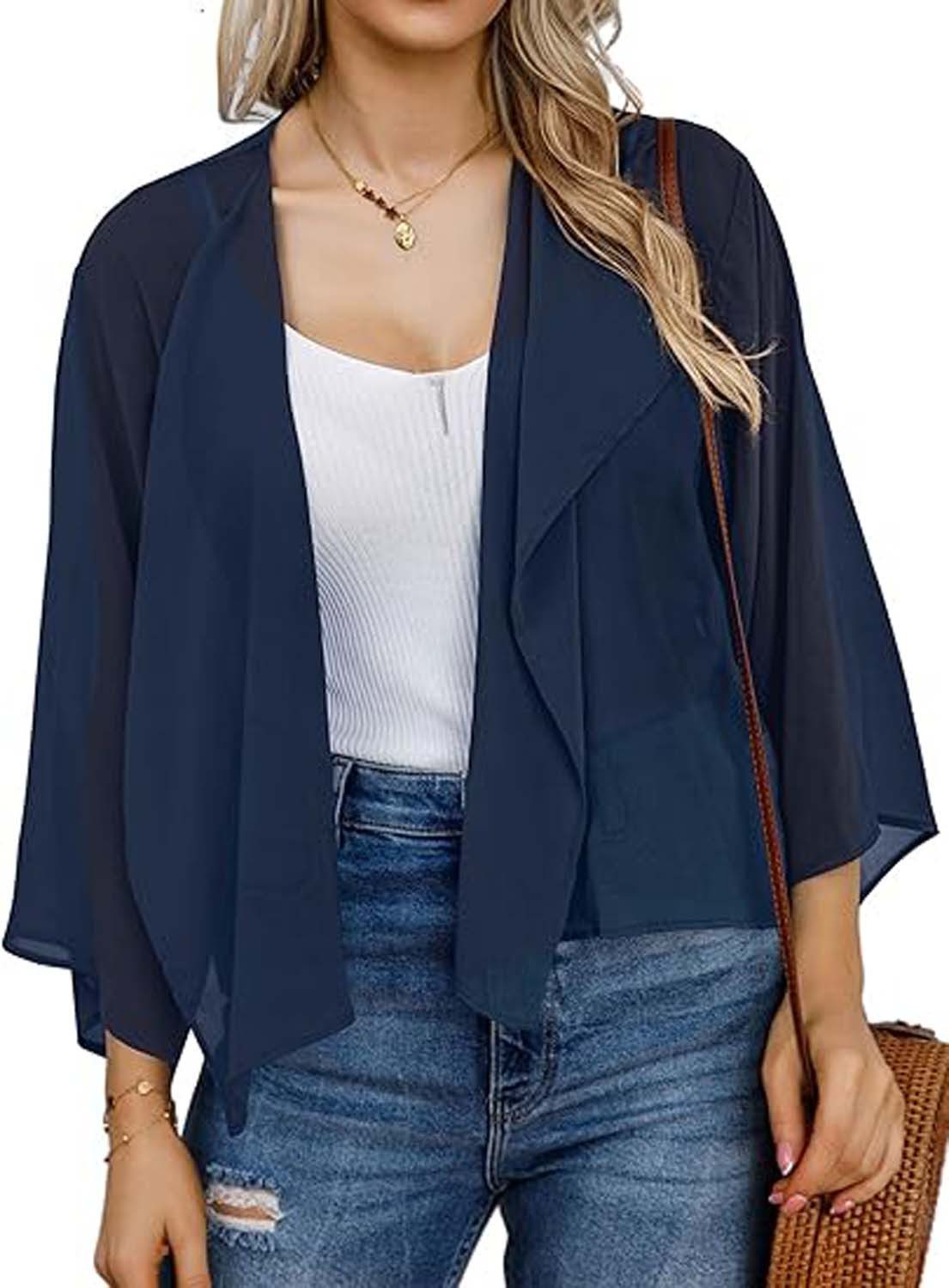 Oemmn Bolero Damen Chiffon Elegant Bolerojacke Leicht Luftig Jäckchen 3/4