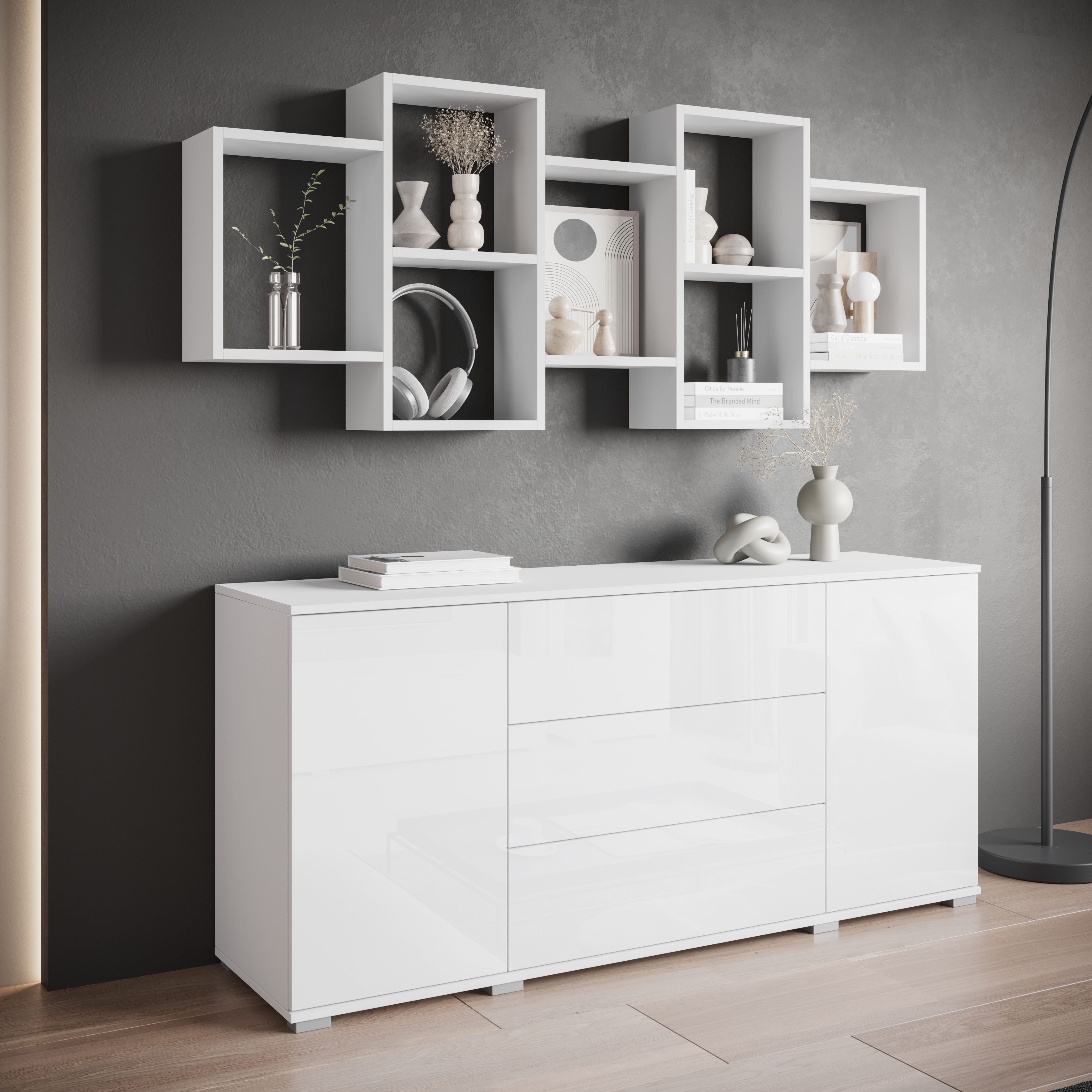 Home affaire Wandboard Wandregal Trio, 1-tlg., Stell- oder Hängeregal, 10 offene Fächer, flexibel montierbar – Bild 5 von 5