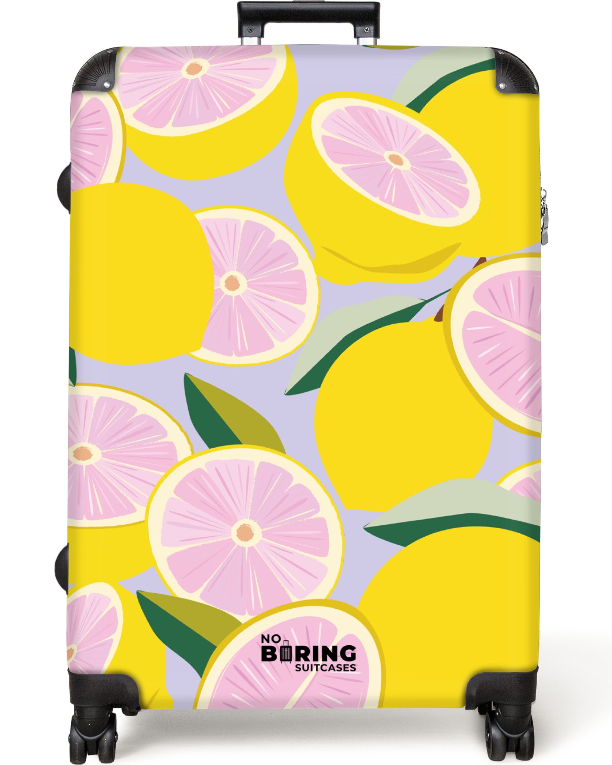 NoBoringSuitcases.com© Hartschalen-Trolley Lila mit gelben rosa günstig online kaufen
