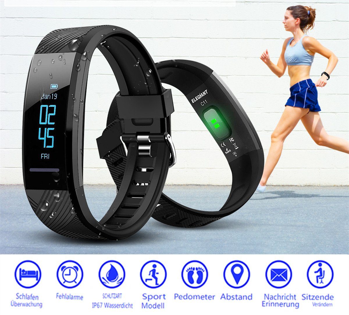 Smart Insma IP67 Fitness-Tracker, Armbanduhr Armband Herzfrequenz