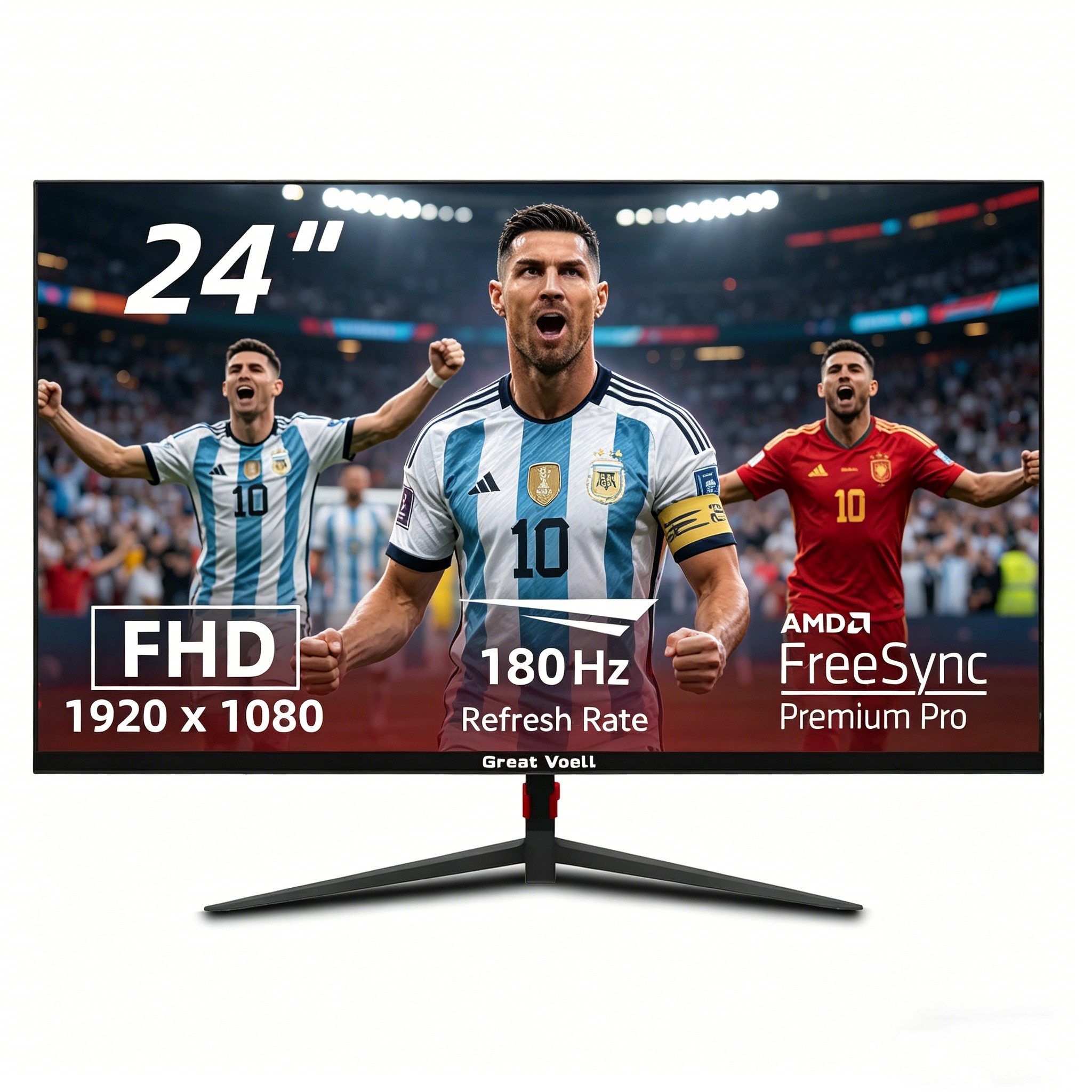 Great Voell 24 Zoll FHD-1080p-Monitor, 180Hz, VESA(75x75mm), Rahmenloser (61 cm/24 ", 1920 x 1080 px, FHD, 1 ms Reaktionszeit, 180 Hz, VA LED, HDMI & DisplayPort, AMD FreeSync & G-Sync, FPS/RTS Mode, 180Hz)