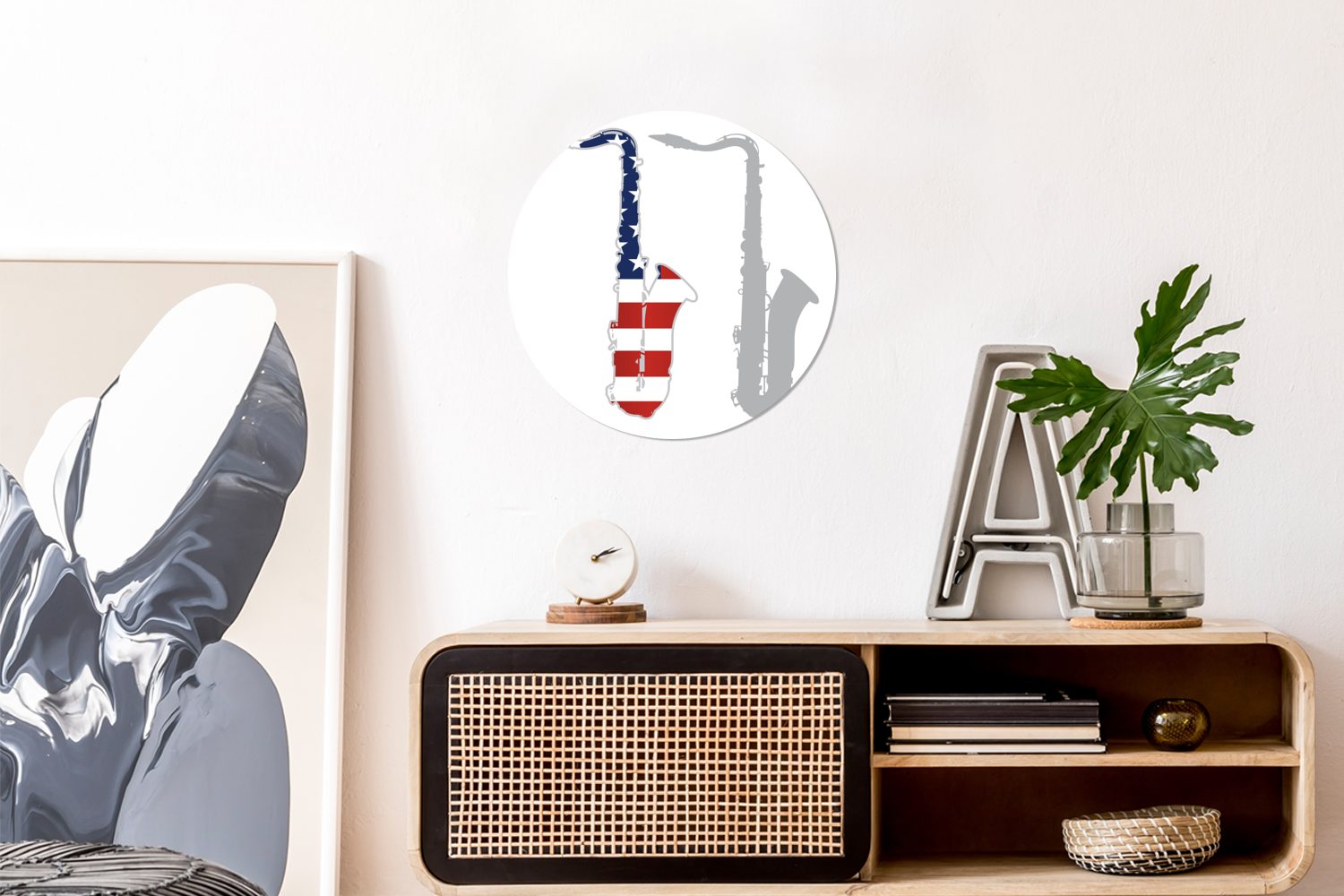 Wandsticker MuchoWow der amerikanischen Wohnzimmer für Flagge Tapetenkreis Kinderzimmer, Rund, St), Illustration mit Saxophons eines (1 Tapetenaufkleber,