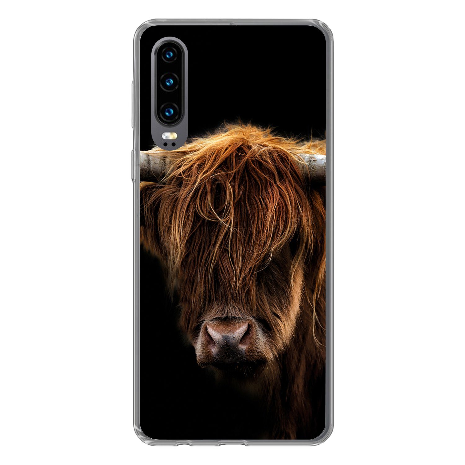 MuchoWow Handyhülle für Huawei P30 Schottischer Highlander - Hörner - Schwarz - Tiere - Na, Handy Case, Silikon, Bumper Case Dünn