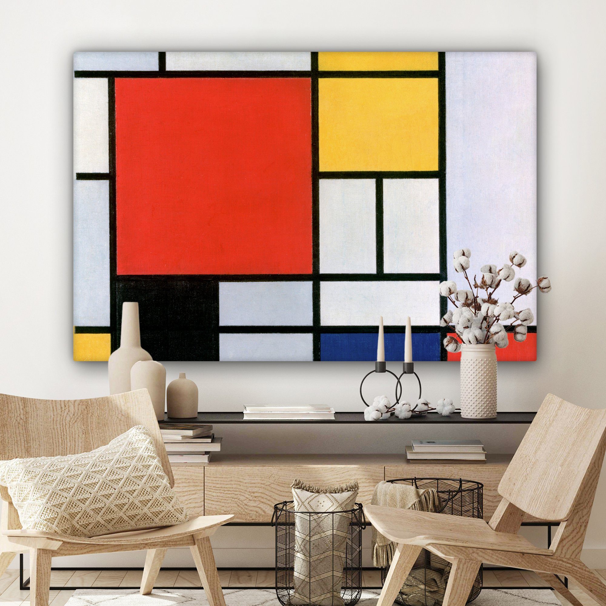Wohnbereiche, - Gemälde Mondrian alle 120x80 großes, - St), (1 OneMillionCanvasses® XXL, Wandbild für Meister, Gemälde, Kunst Alte cm