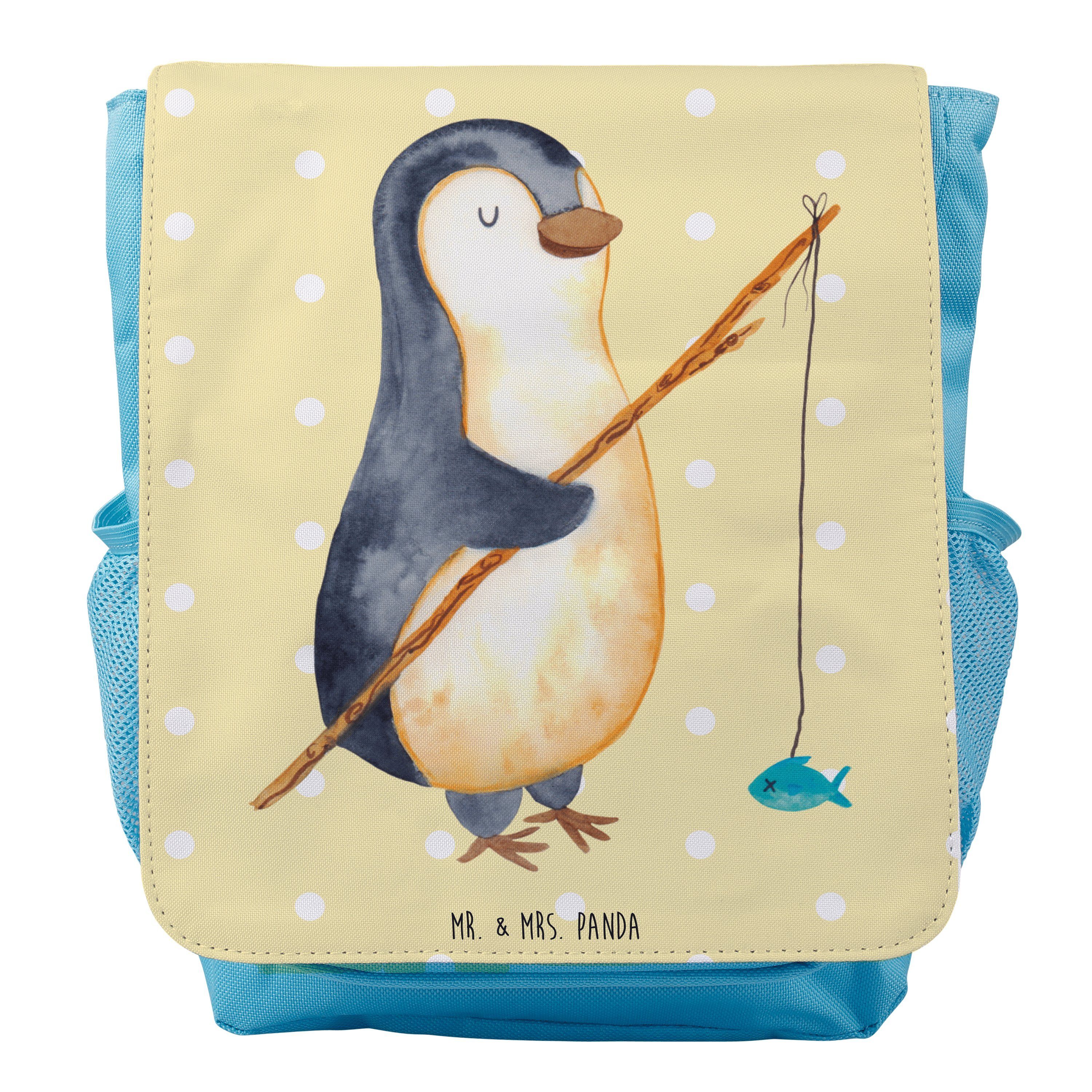 Mr. & Mrs. Panda Kinderrucksack Jungen Pinguin Angler - Gelb Pastell - Geschenk, Rucksack Kindergröße