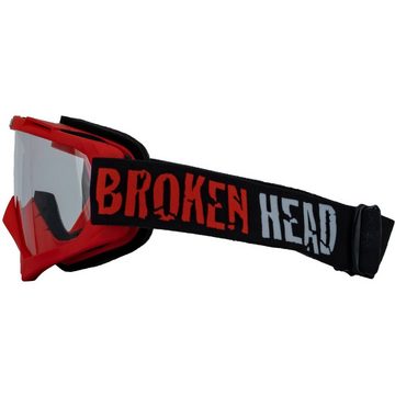 Broken Head Motorradbrille Crossbrille MX-2 Goggle Rot, Vorrichtung für Abreißvisiere