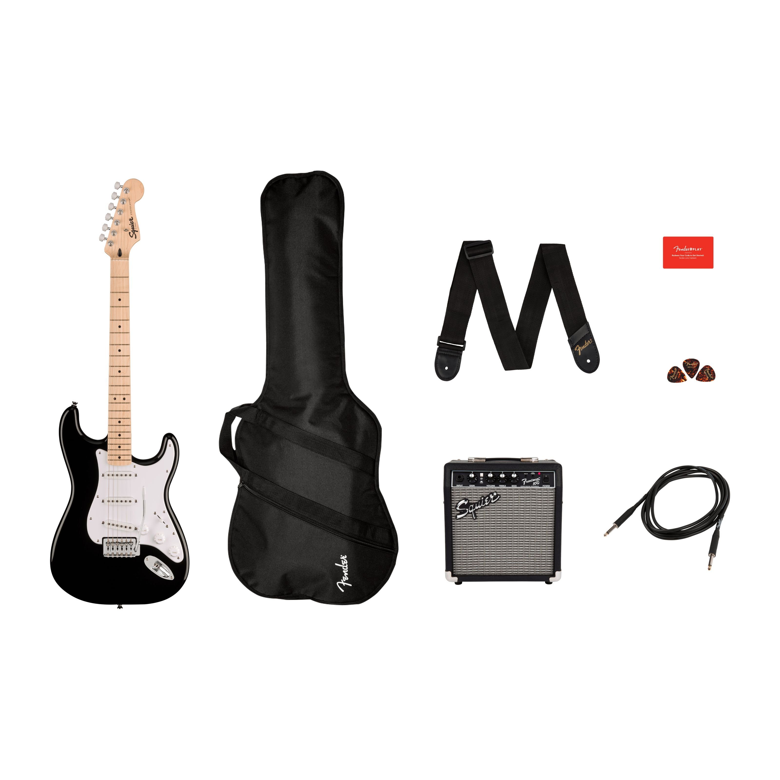 Squier E-Gitarre, E-Gitarren, E-Gitarren-Sets, Sonic Series Stratocaster Pack MN Black - E-Gitarren Anfänger Set