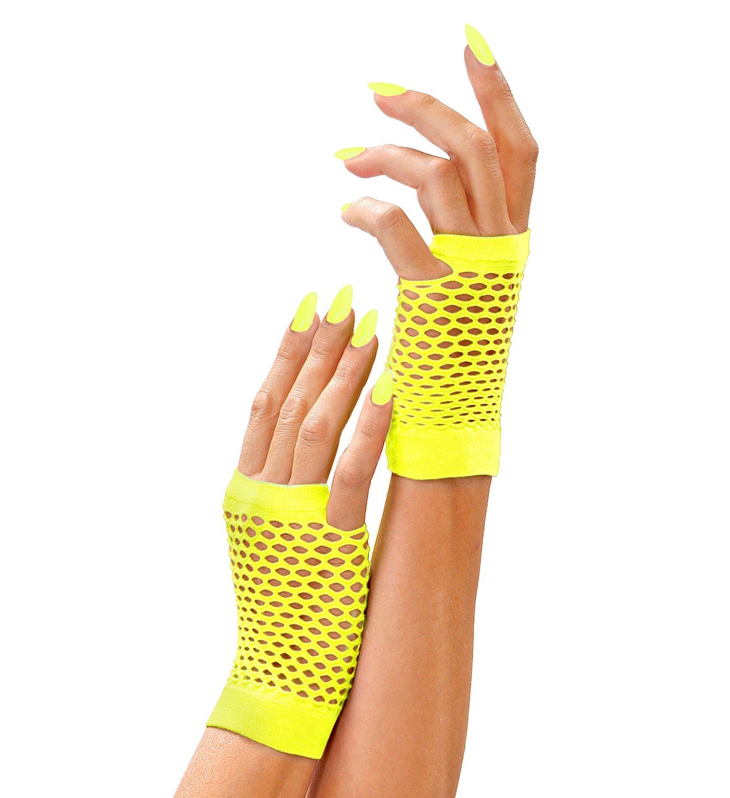 Kostüm Fingerlose Netz Handschuhe - Kurz, Neon Gelb