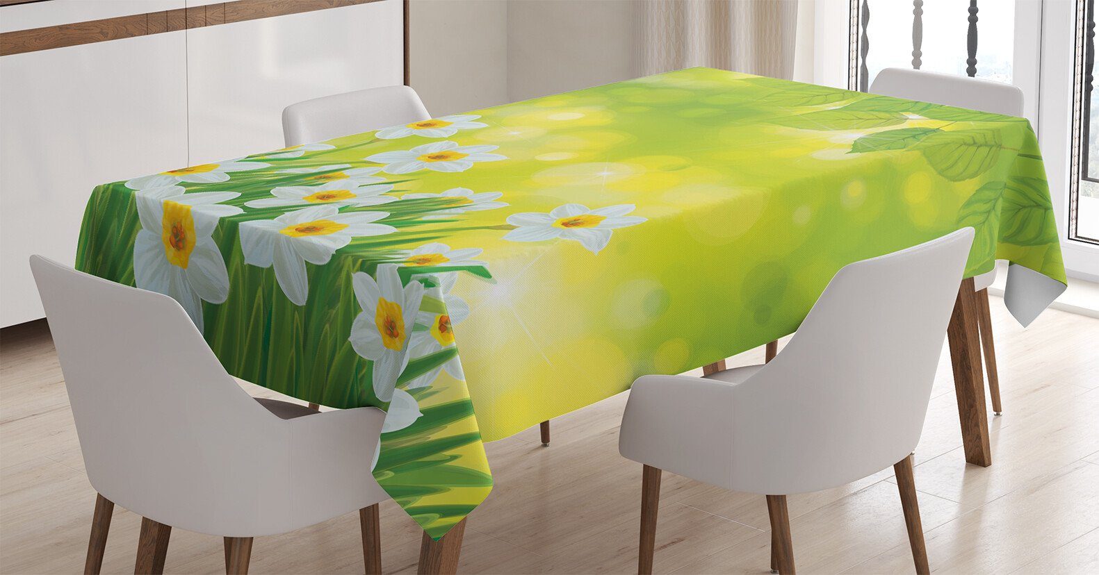 Abakuhaus Tischdecke Farbfest Waschbar Für den Außen Bereich geeignet Klare Farben, Blumen Narzissen Frühlings-Blumenblätter