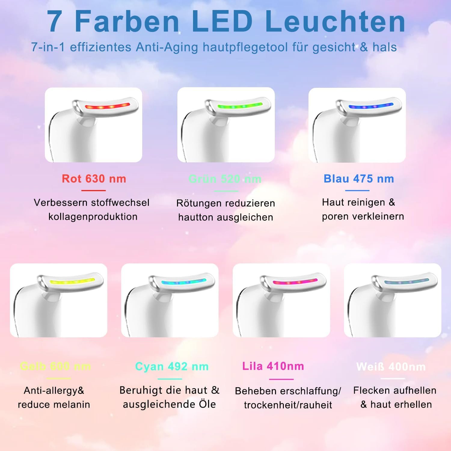 ANYSUN Gesichtsmassagegerät Elektrisches Gesichtsmassagegerät Gegen Falten,7 Farben 3 Modi, Gesicht Anti Falten Face Massager 42°C Wärme, Gua Sha Face Lifting Device, V Shape Facial EMS Gerät Masajeador für Damen Herren