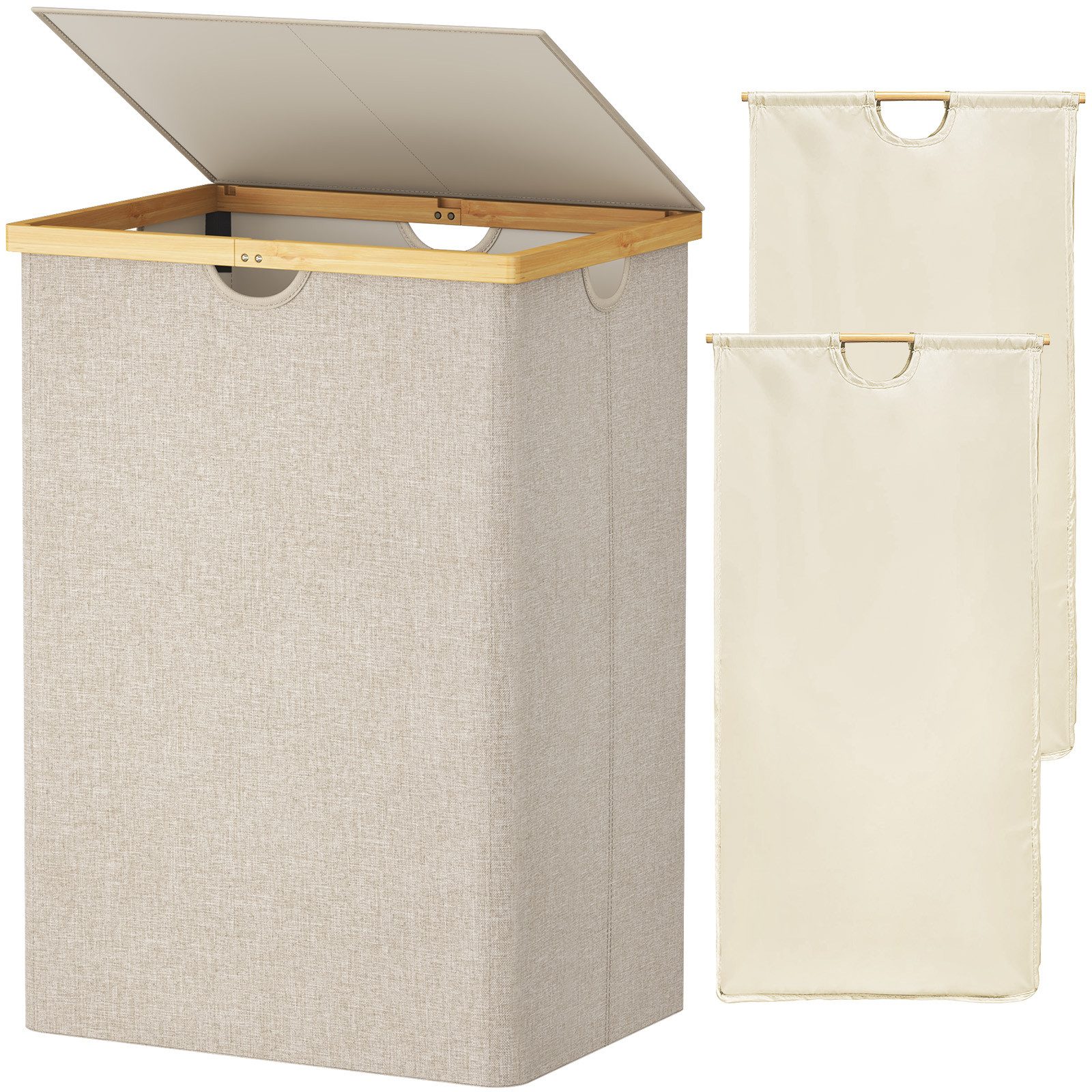 Lifewit Wäschebox Bambus Wäschekorb mit Deckel, 2 Fächer Wäschesortierer günstig online kaufen