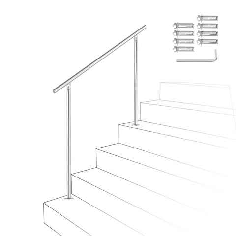 Randaco Treppengeländer Edelstahl Handlauf 80-180cm Geländer 0-5 Querstab Bausatz Aufmontage, 150 cm Länge, mit 0 Pfosten, für Brüstung Balkon Garten