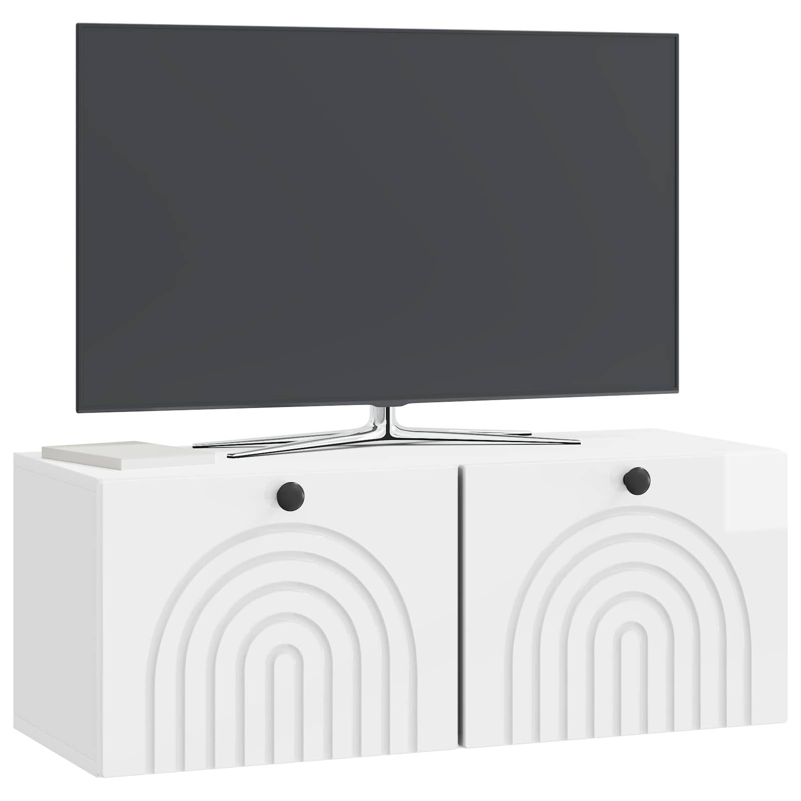 furnicato Kleiderschrank TV-Schrank 78,5 x 31 x 30 cm Hochglanz Weiß Medienboard mit 2 Schwenktüren und viel Stauraum für dein Wohnzimmer