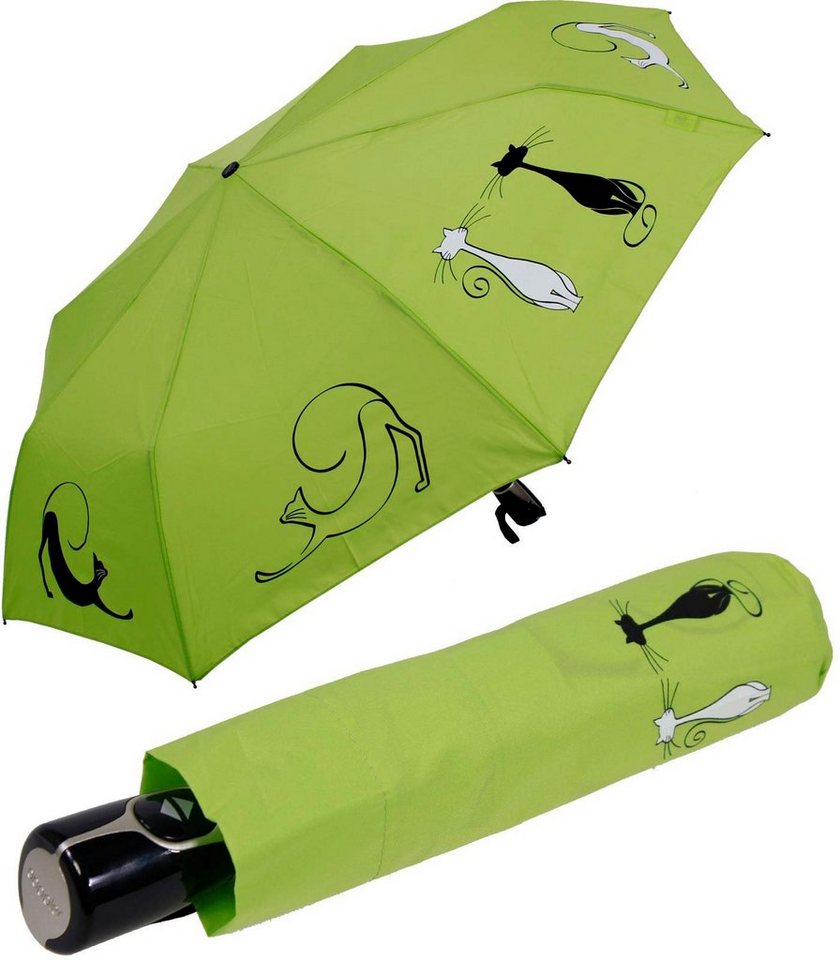 doppler® Taschenregenschirm Damen Auf-Zu Magic Fiber - Cats Best Friends,  für Katzen-Liebhaber - elegant, stabil und praktisch