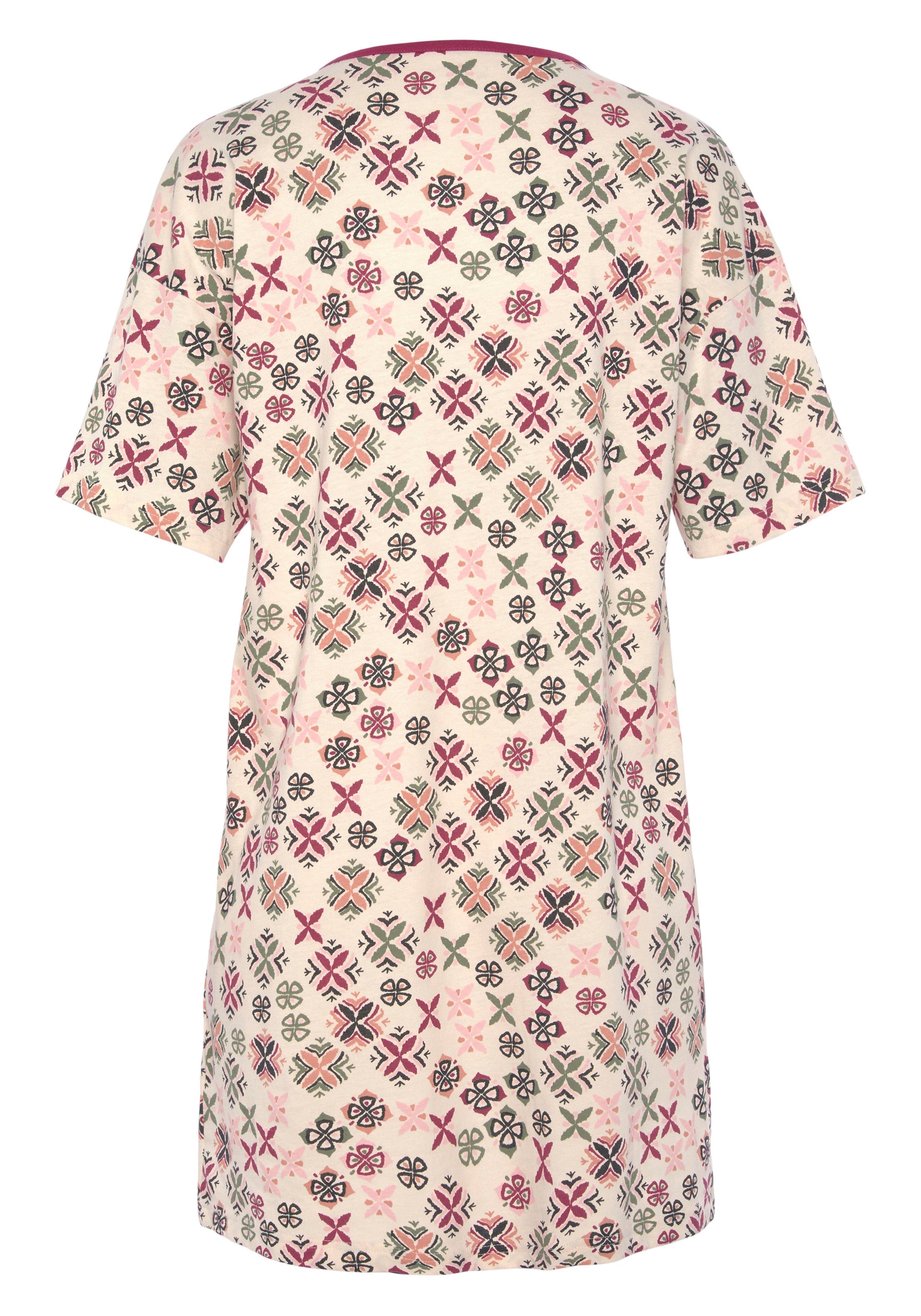 mit grafisch-floralem Dreams Nachthemd rosa-gemustert Vivance (1-tlg) Alloverdruck