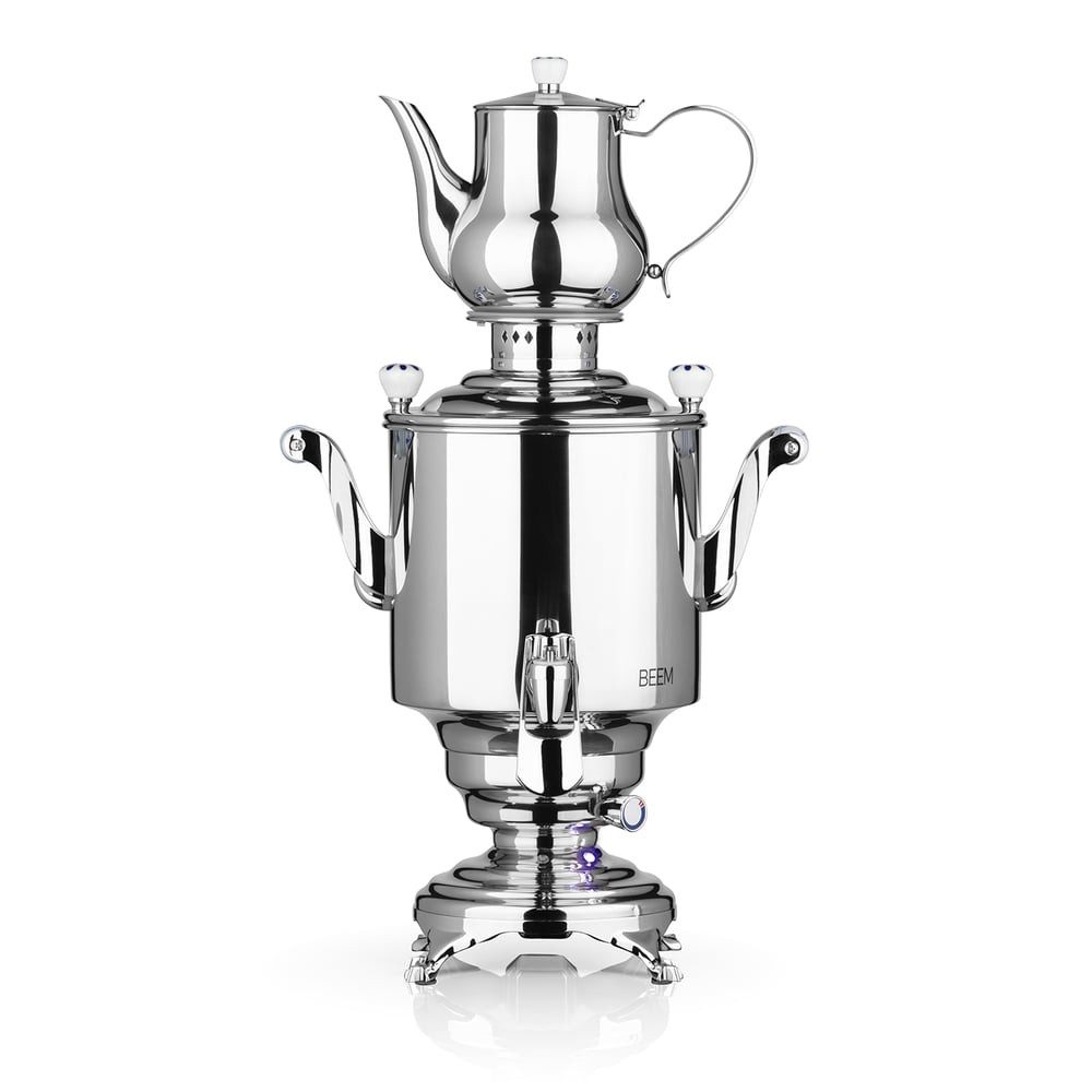 BEEM Samowar Romanov 5l 1800W Edelstahl mit Dispenser, 1800 W, Hotel Gastronomie Home 5L Wasserbehälter und 1,3L Teekanne