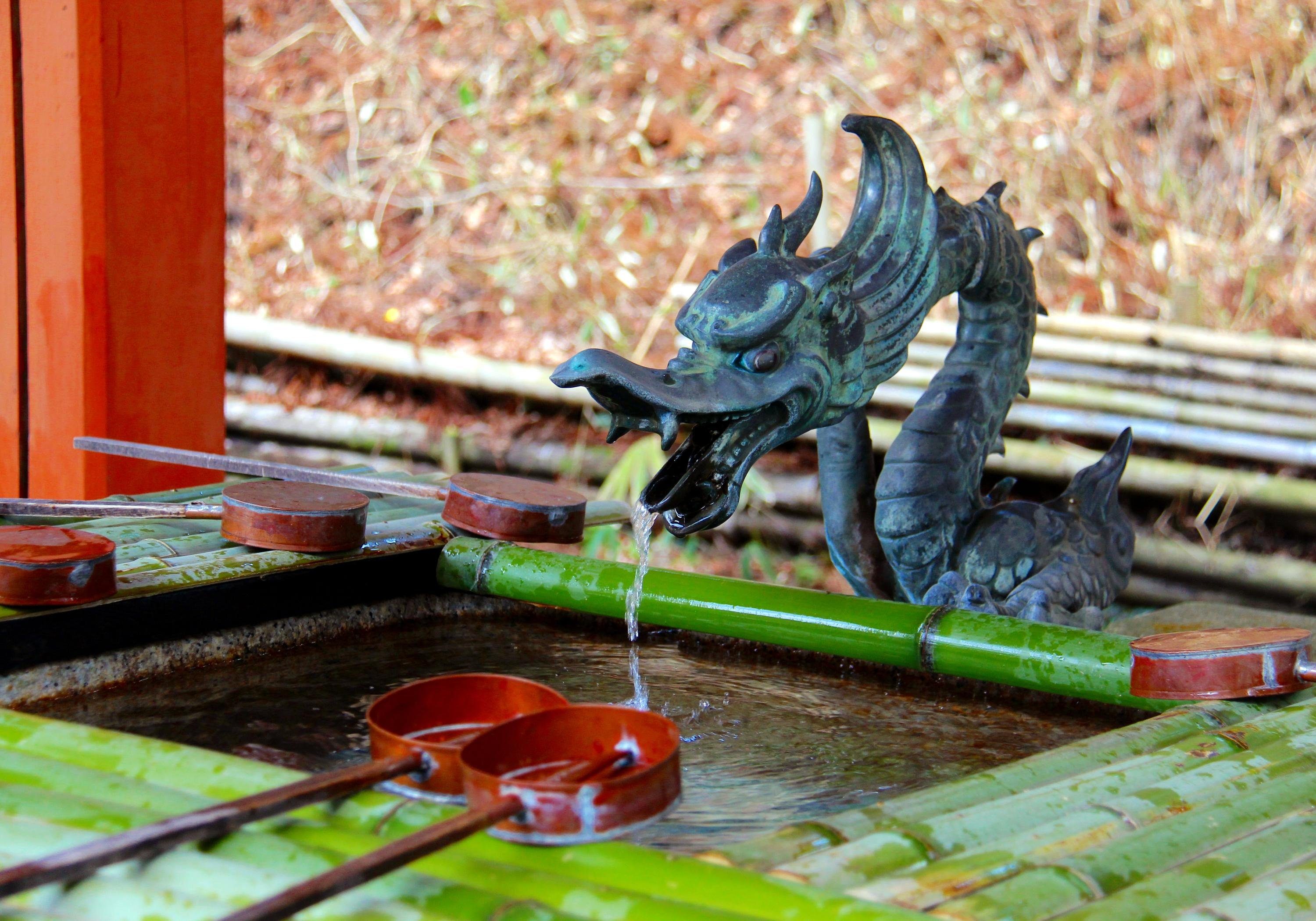 wandmotiv24 Fototapete Brunnen im japanischen Tempel-garten, glatt, Wandtapete, Motivtapete, matt, Vliestapete