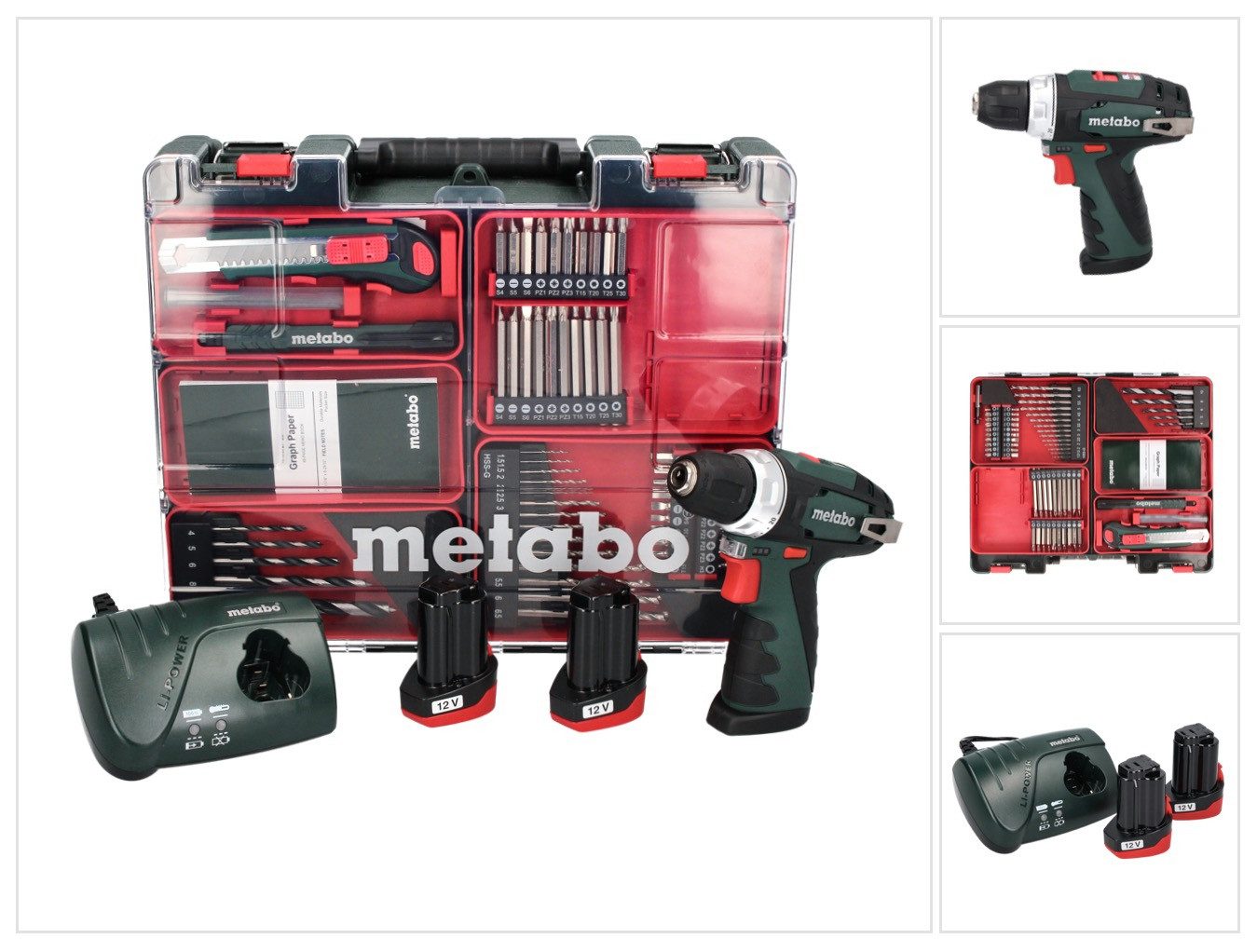 metabo Säulenbohrmaschine PowerMaxx BS Basic Set Akku Bohrschrauber 10,8 V 34 Nm + 2x Akku 2,0