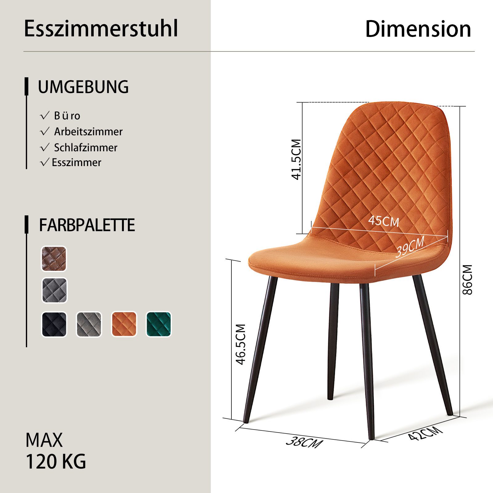 JYMTOM Esszimmerstuhl mit Rückenlehne, aus Samt/künstlichem günstig online kaufen