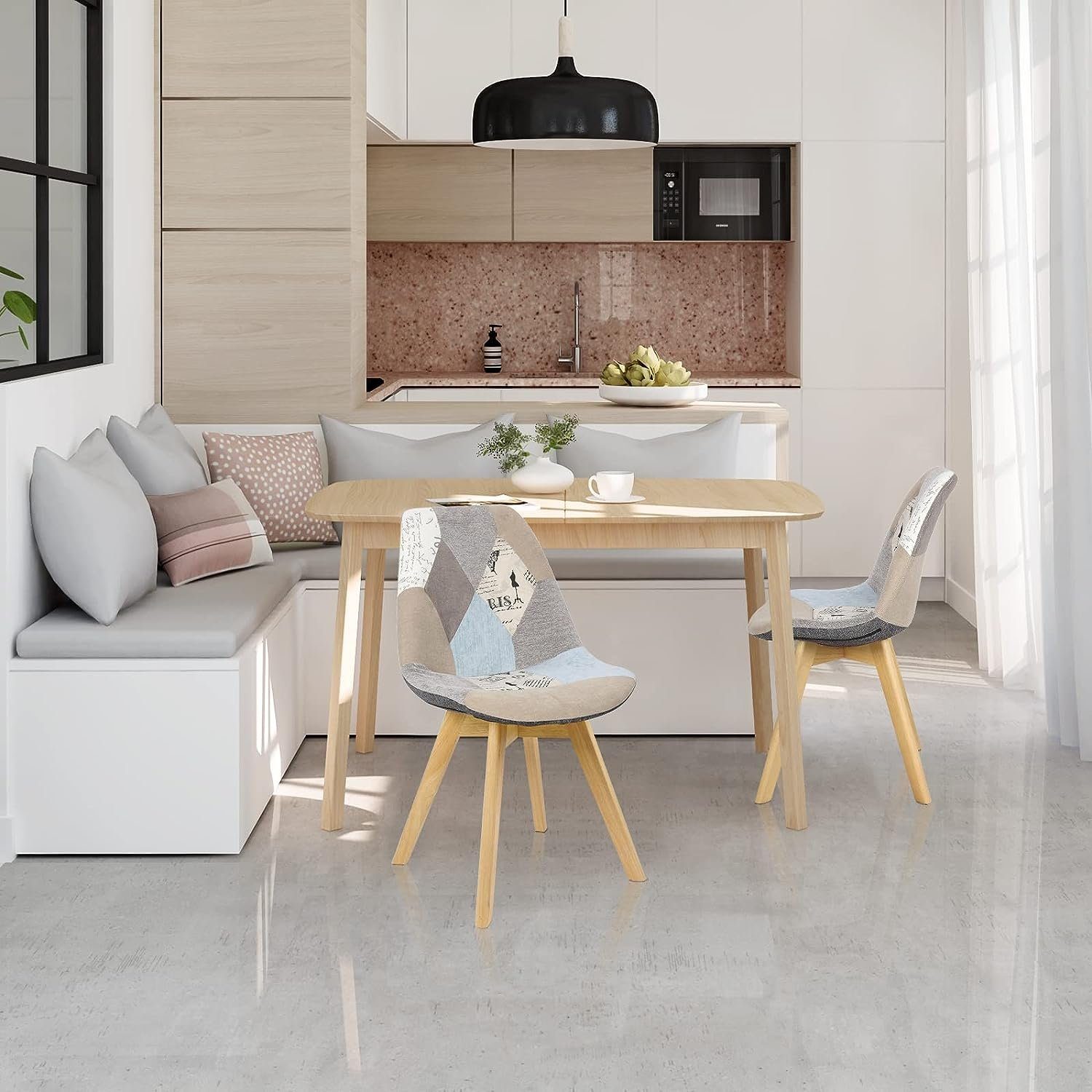 Woltu 4-Fußstuhl (2 St), Patchwork Stühle, Leinen Stoff Holzbeine günstig online kaufen