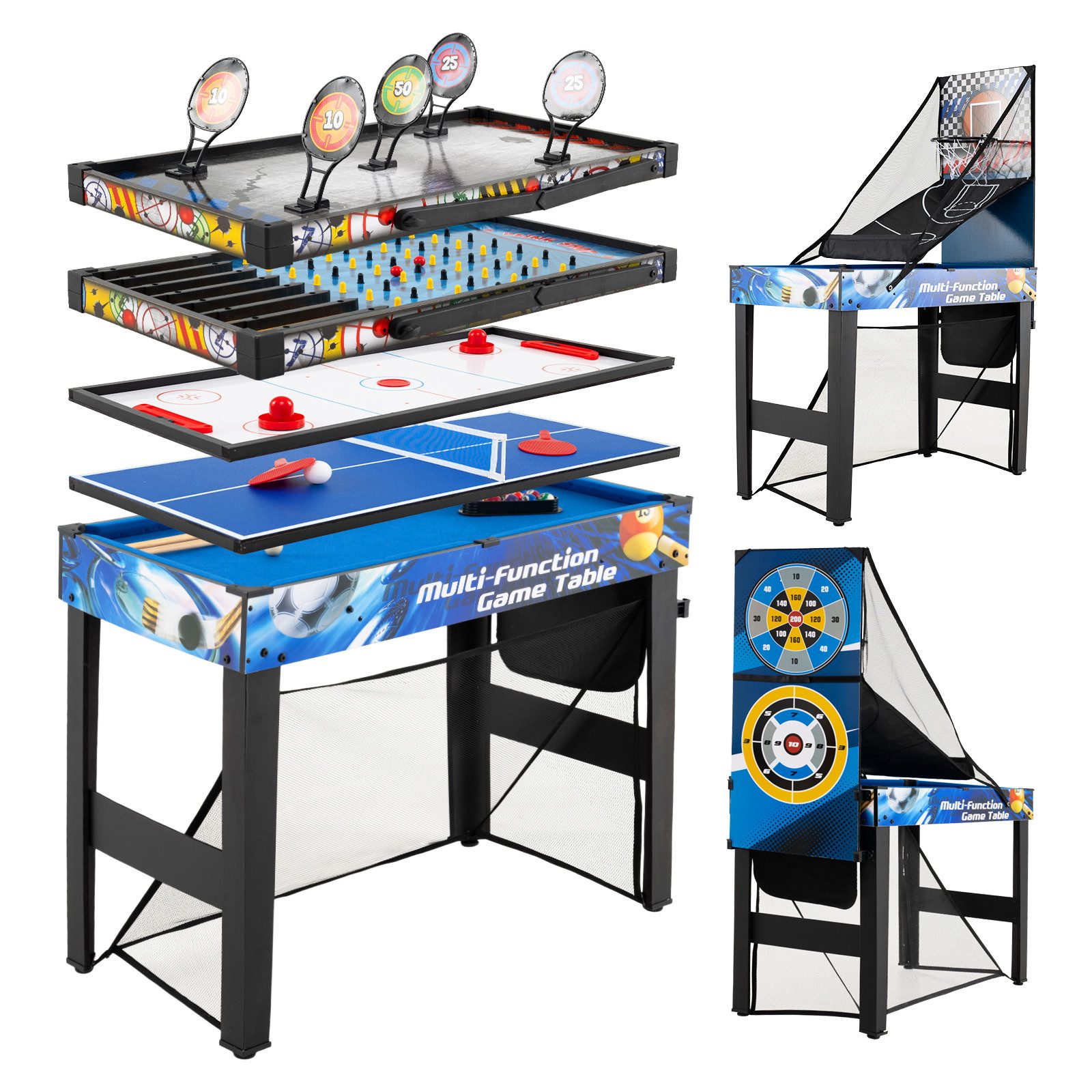 COSTWAY Spieltisch, 10-in-1 Multi-Kickertisch-Set mit Zubehör, ab 8 Jahren