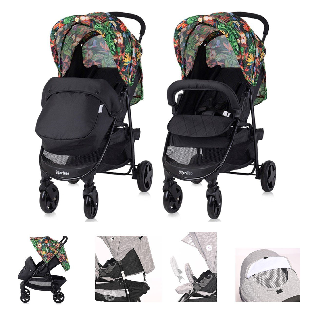 Lorelli Kinder-Buggy Kinderwagen Buggy Martina, Fußabdeckung, Frontbügel abnehmbar, Sonnendach